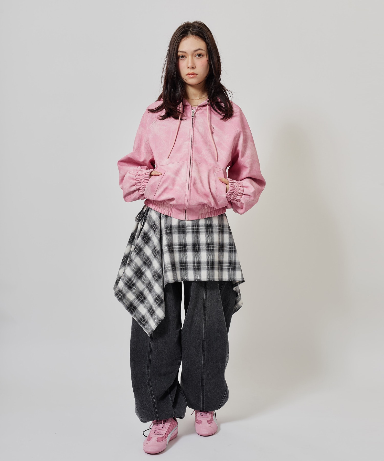 atmos pink Faux Leather Hoodie Jacket PINKの画像