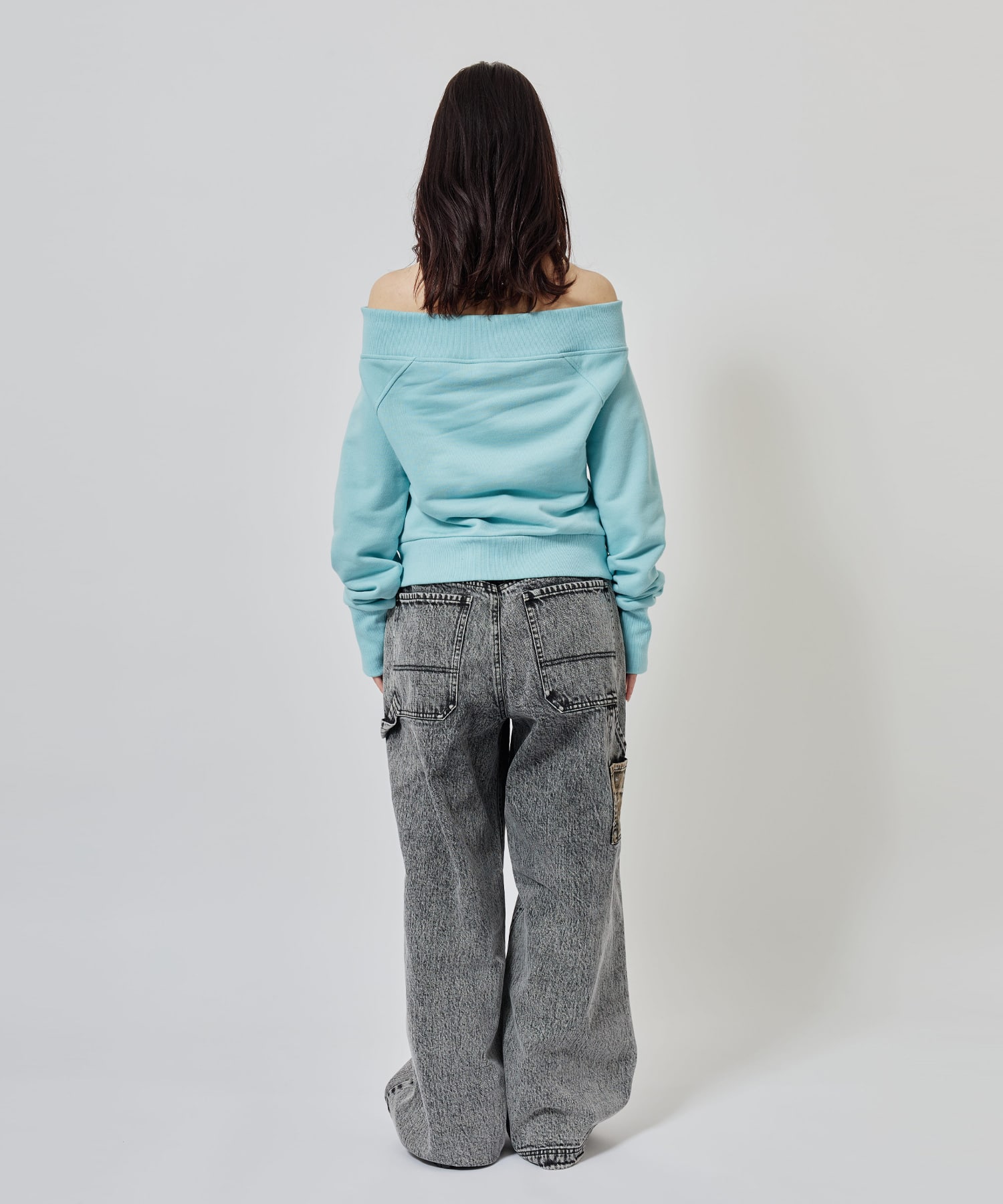 atmos pink Off-shoulder Sweat Zip-up BLUEの画像