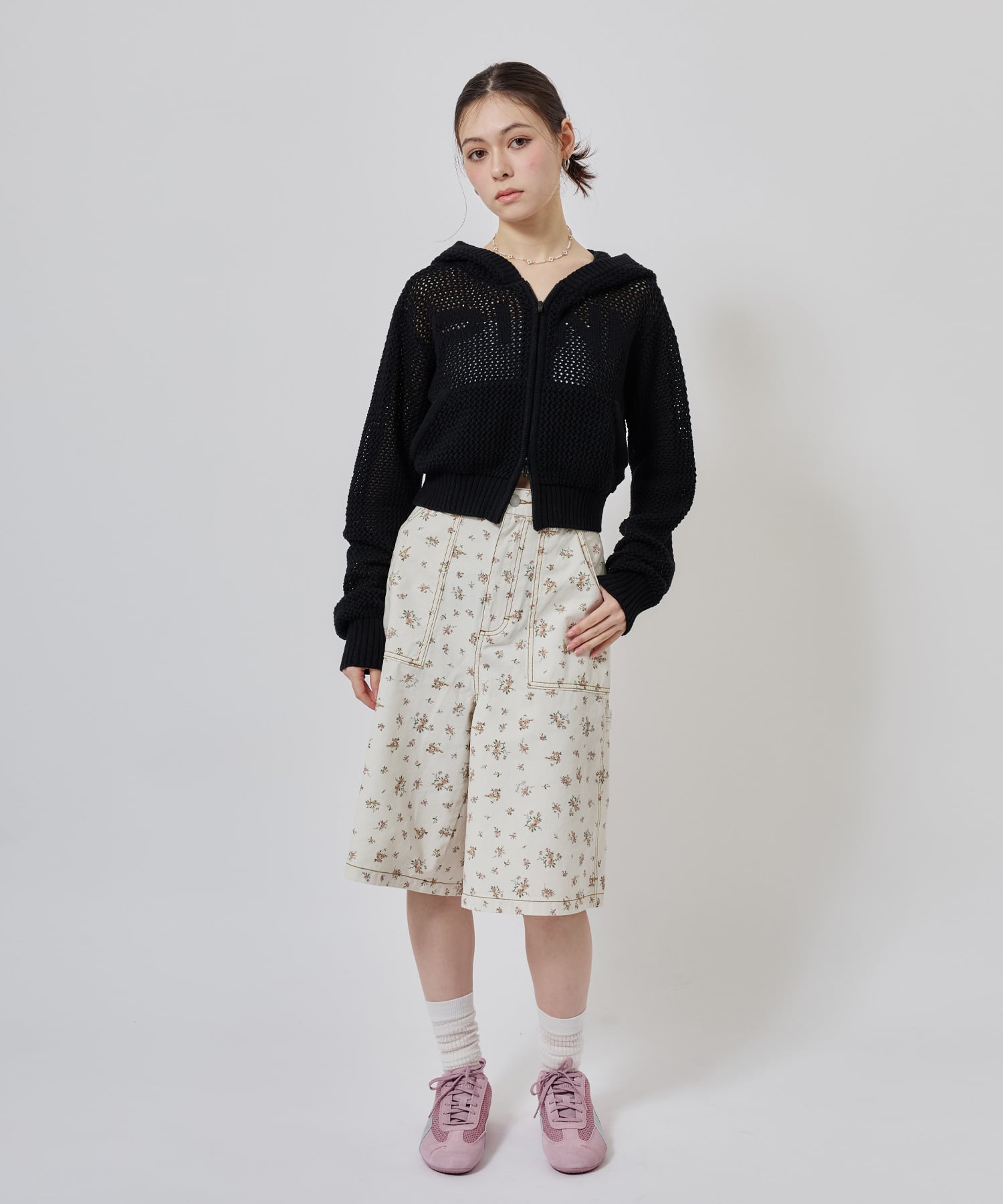 atmos pink Pointelle Knit Zip-up Hoodie BLACKの画像