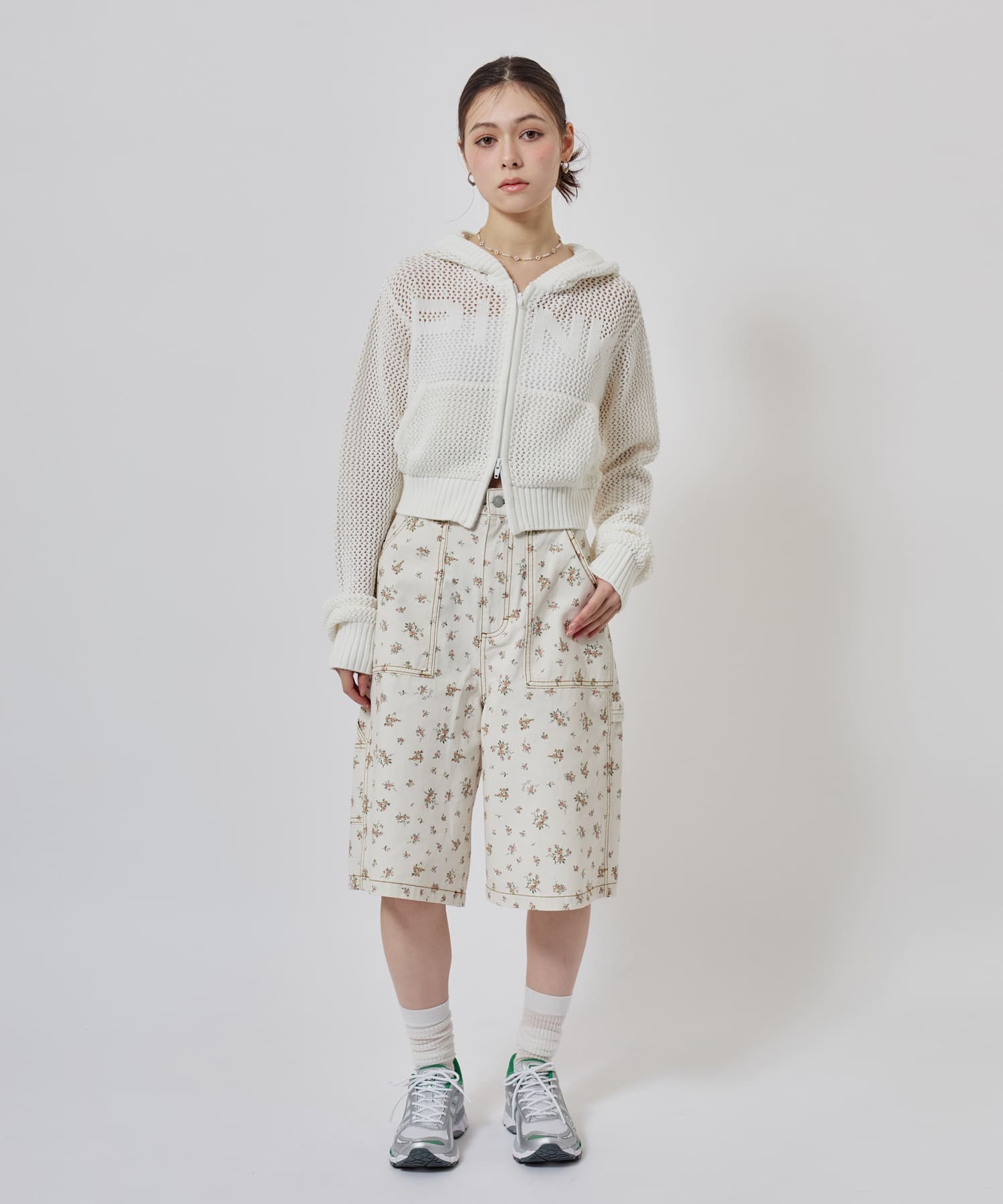 atmos pink Pointelle Knit Zip-up Hoodie WHITEの画像