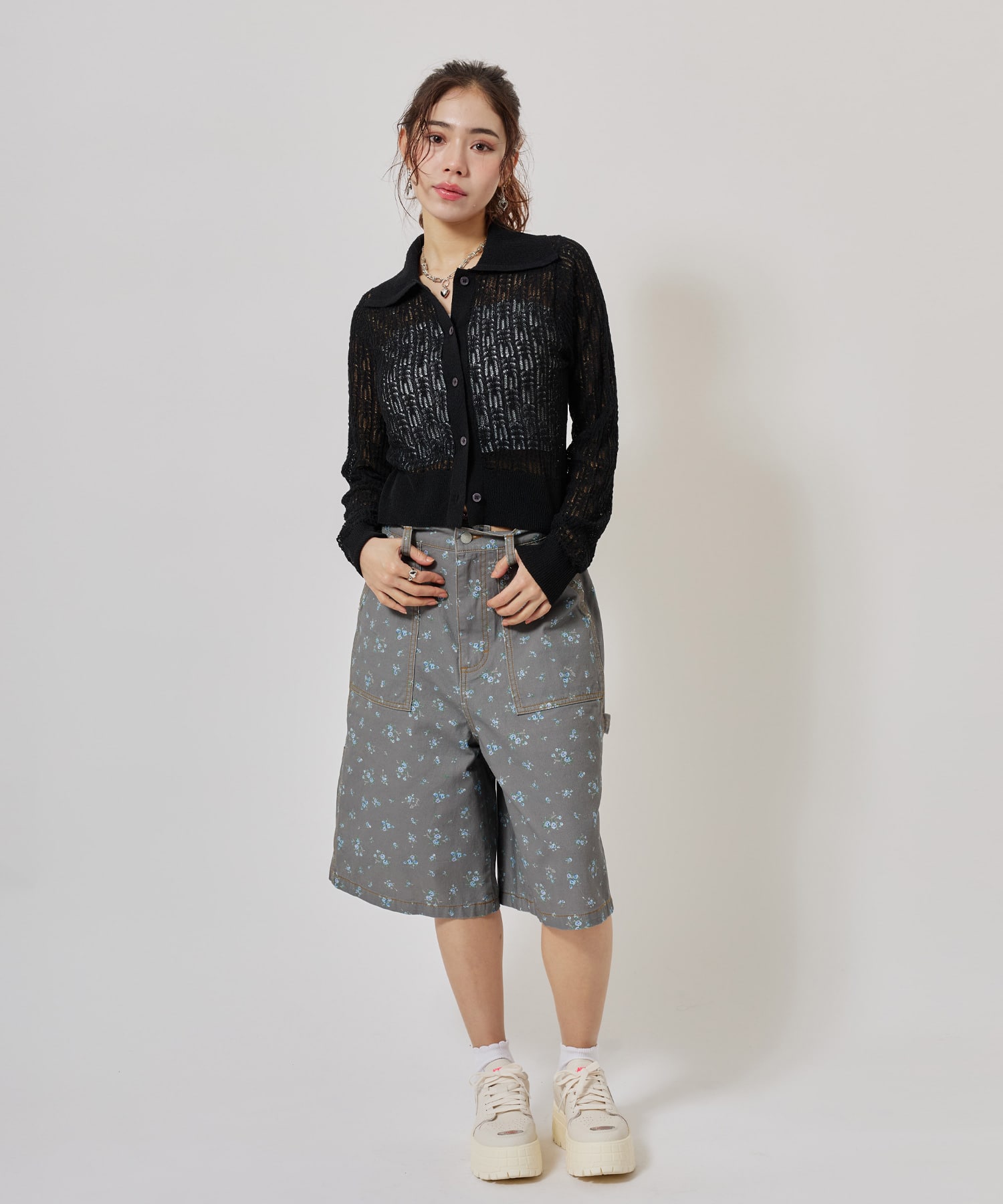 atmos pink See-Through Knit Cardigan BLACKの画像