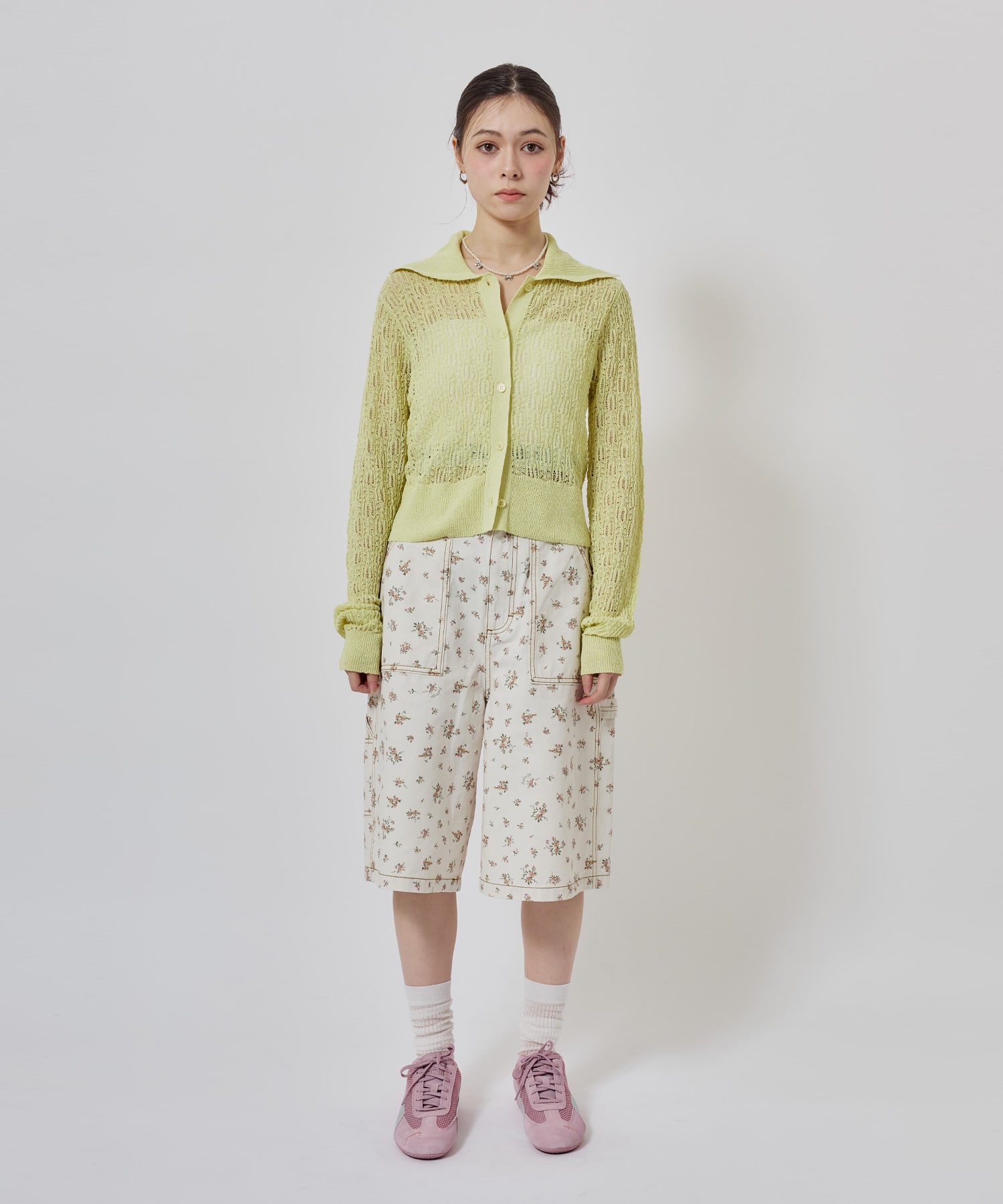atmos pink See-Through Knit Cardigan YELLOWの画像