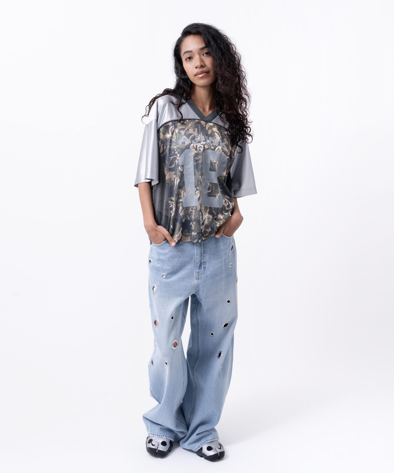 atmos pink Eyelet Denim Pants LIGHT BLUEの画像