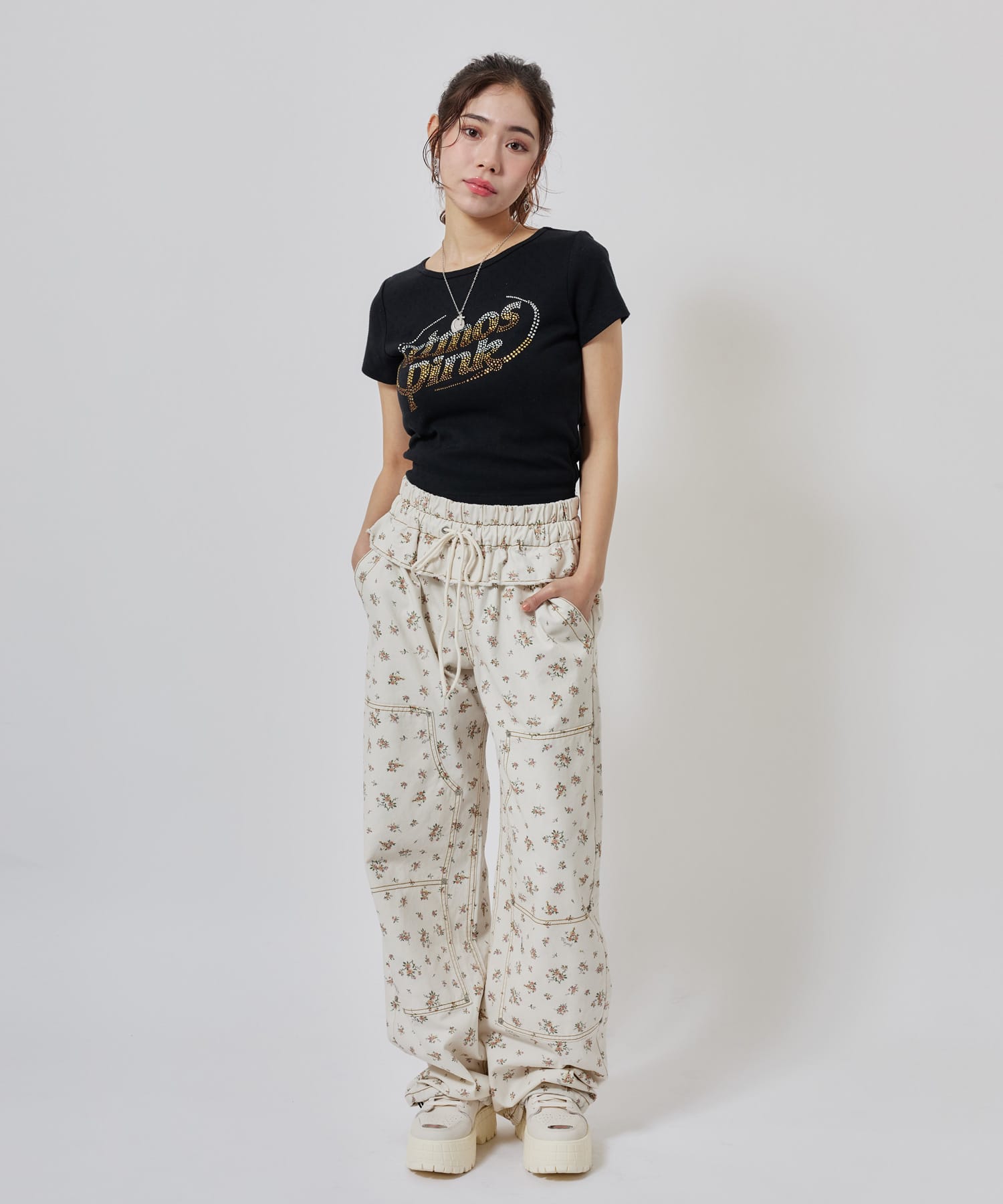 atmos pink Floral Double Knee Frill Pants WHITEの画像