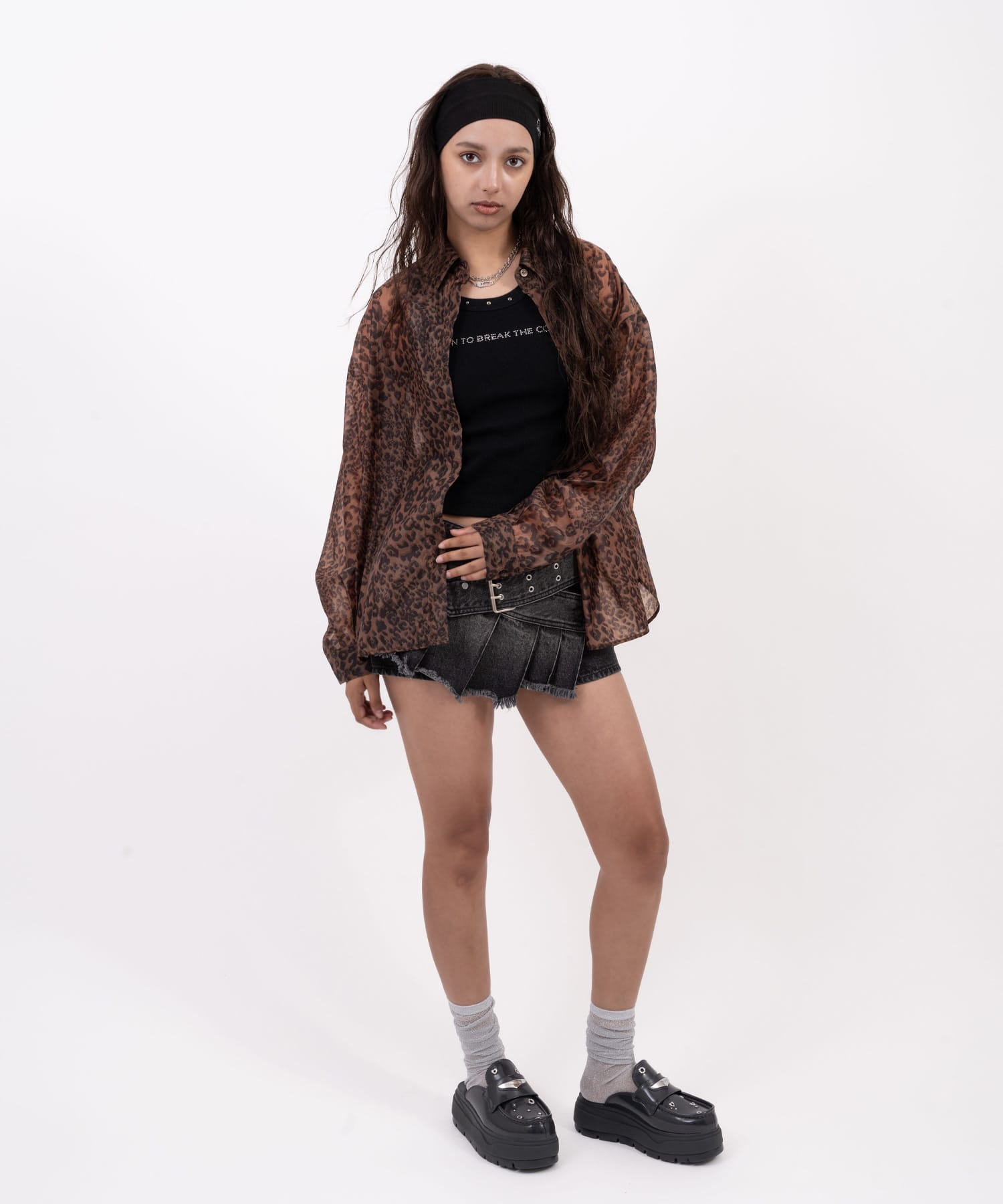 atmos pink Leopard Pattern Sheer Shirt  BROWNの画像