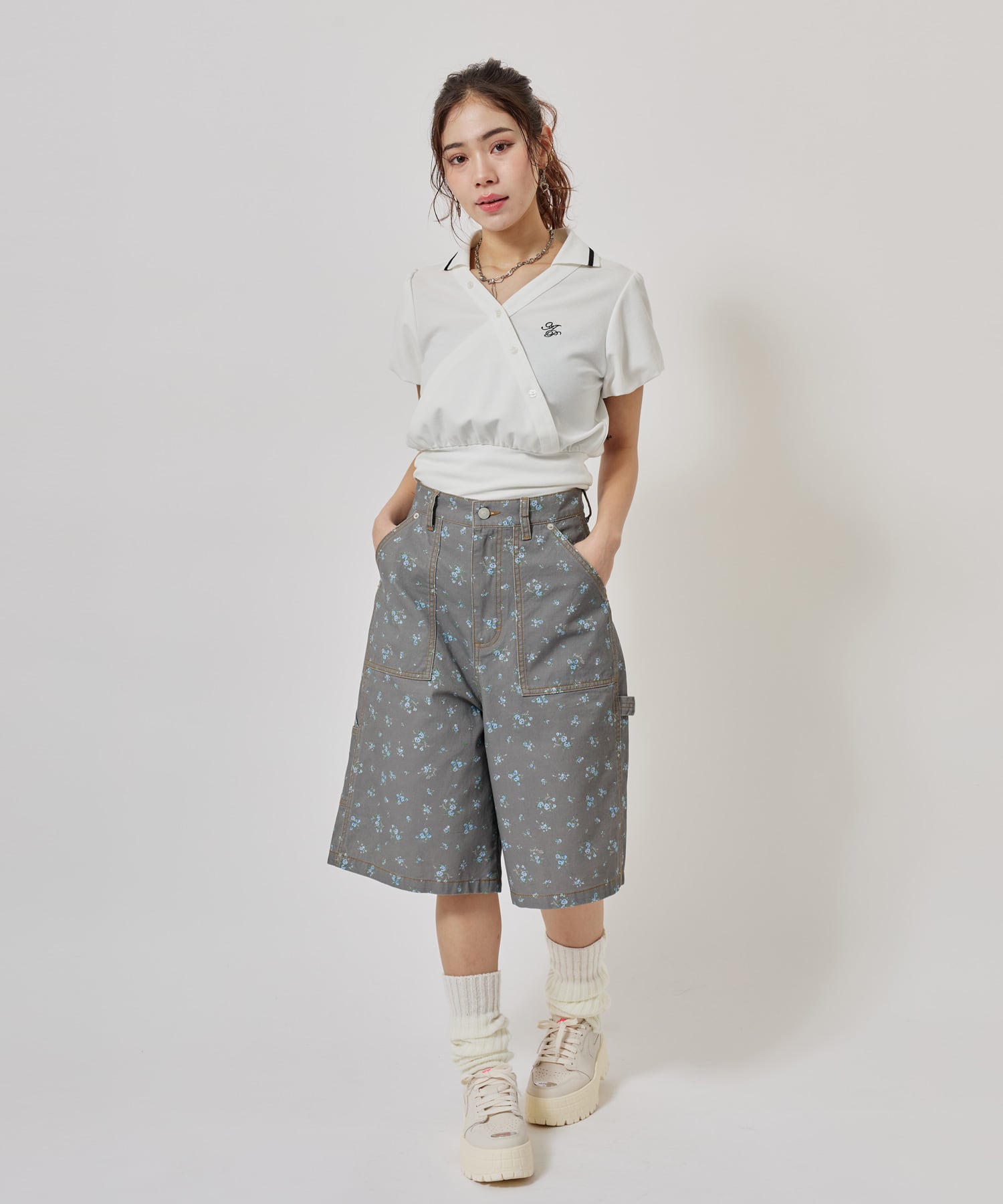 atmos pink Floral Work Half Pants BLACKの画像