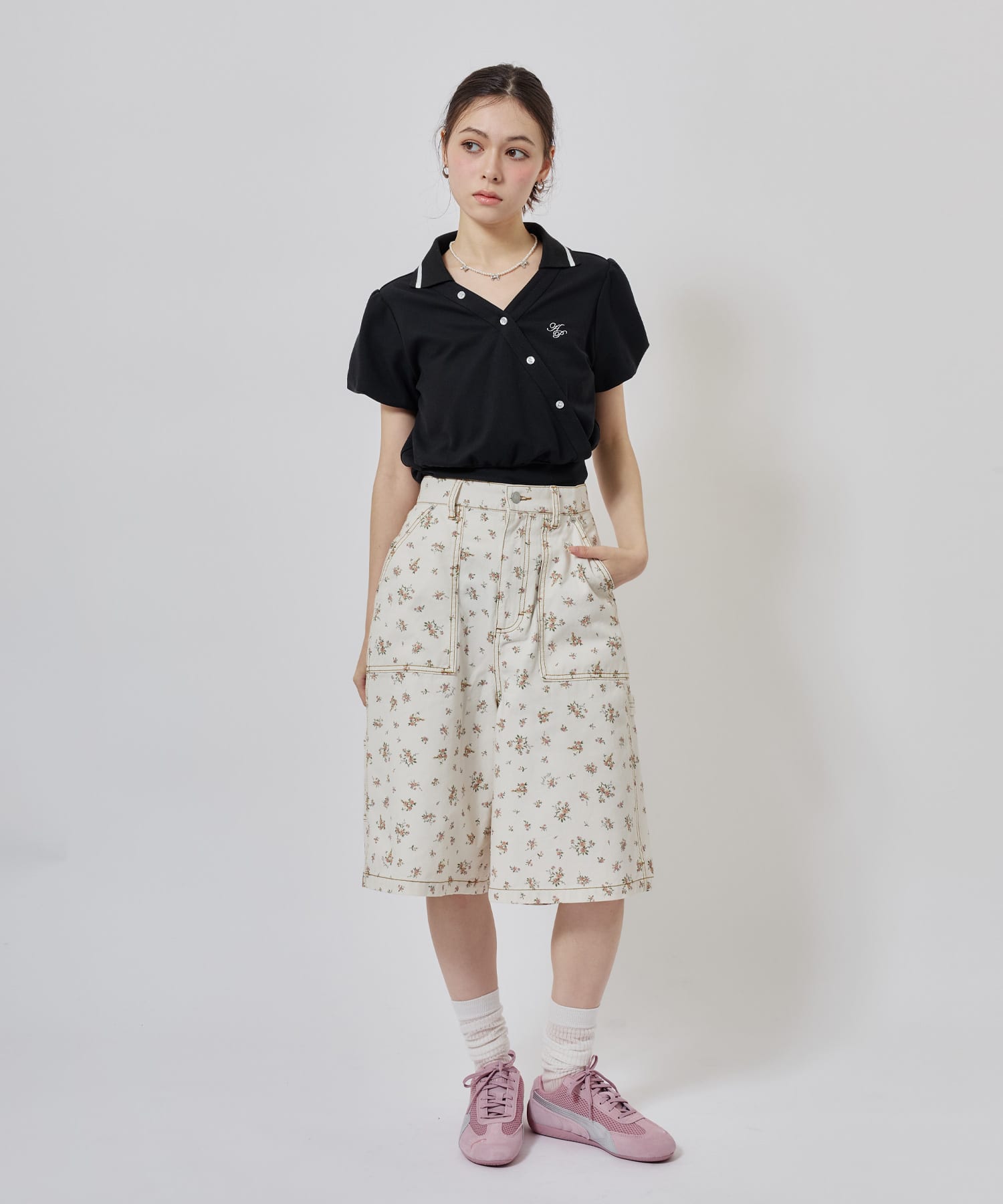 atmos pink Cashe-Coeur Polo Shirt BLACKの画像