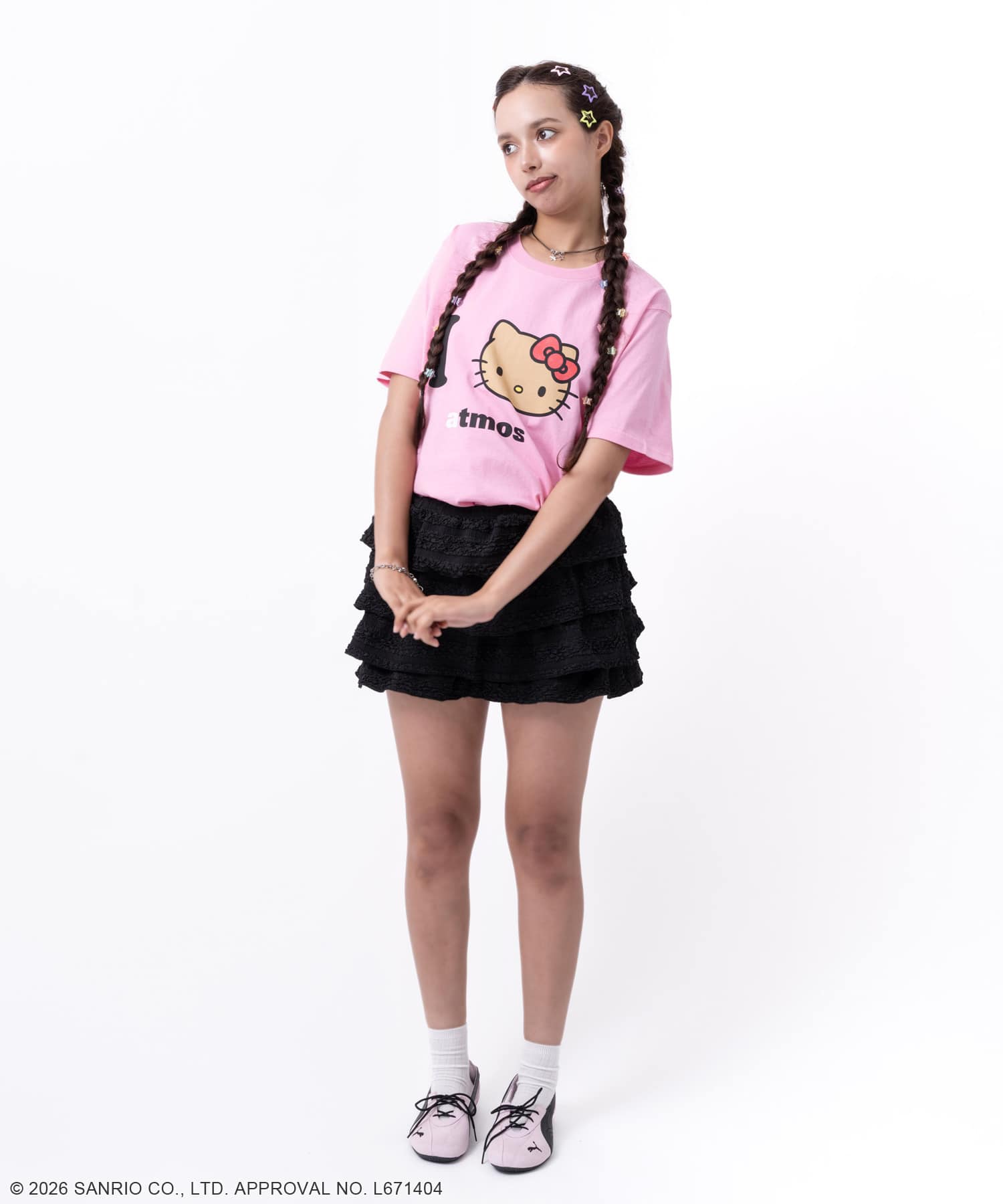 atmos pink x HELLO KITTY I Love atmos T-shirt PINKの画像