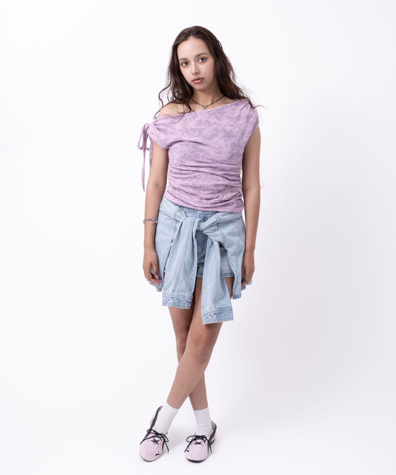 atmos pink Tie Point One Shoulder Tops PINKの画像