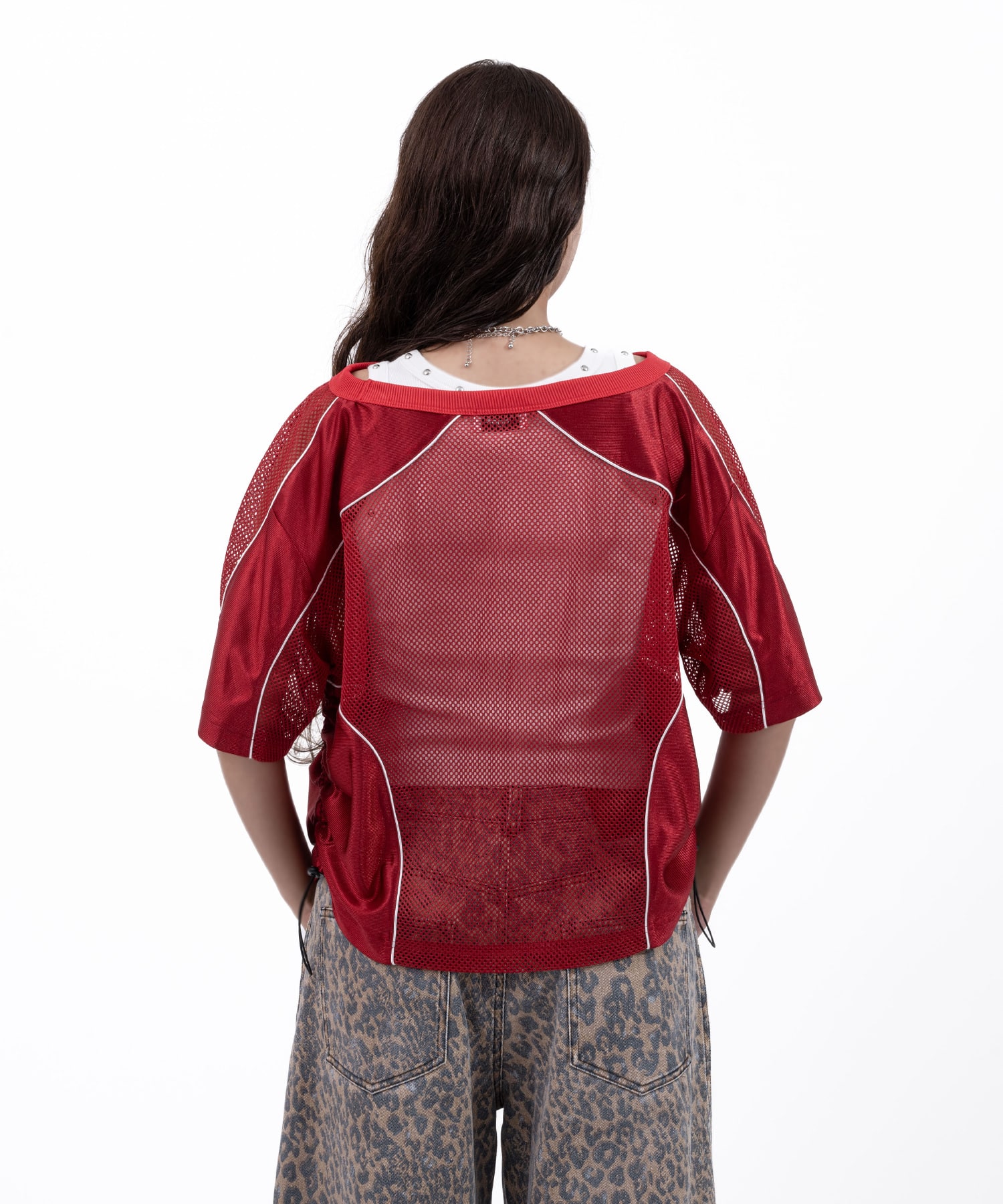 atmos pink Mesh Docking T-shirt BURGUNDYの画像