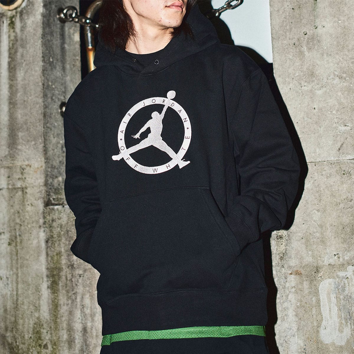 JORDAN BRAND AS M J OW HOODIE BLACK/WHITE/FOREST GREEN 21FA