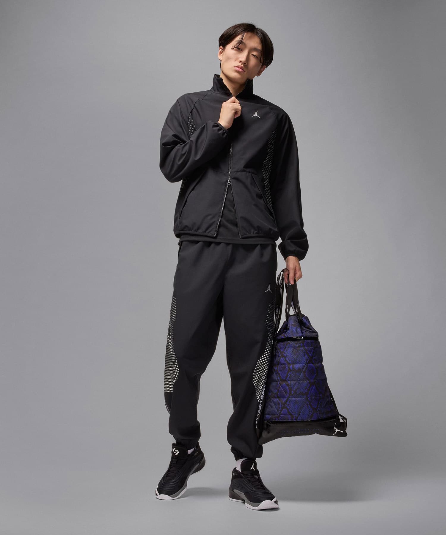 JORDAN BRAND M J SPRT JAM WARM UP JACKET BLACK/METALLIC SILVERの画像