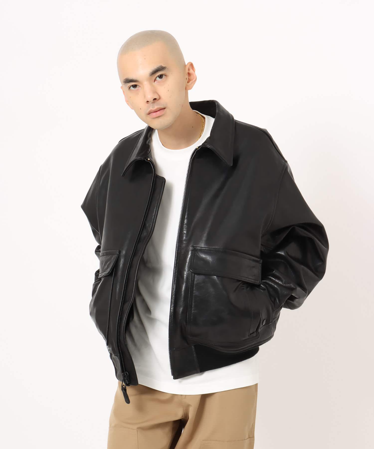 atmos Buffalo Leather Jacket BLACKの画像