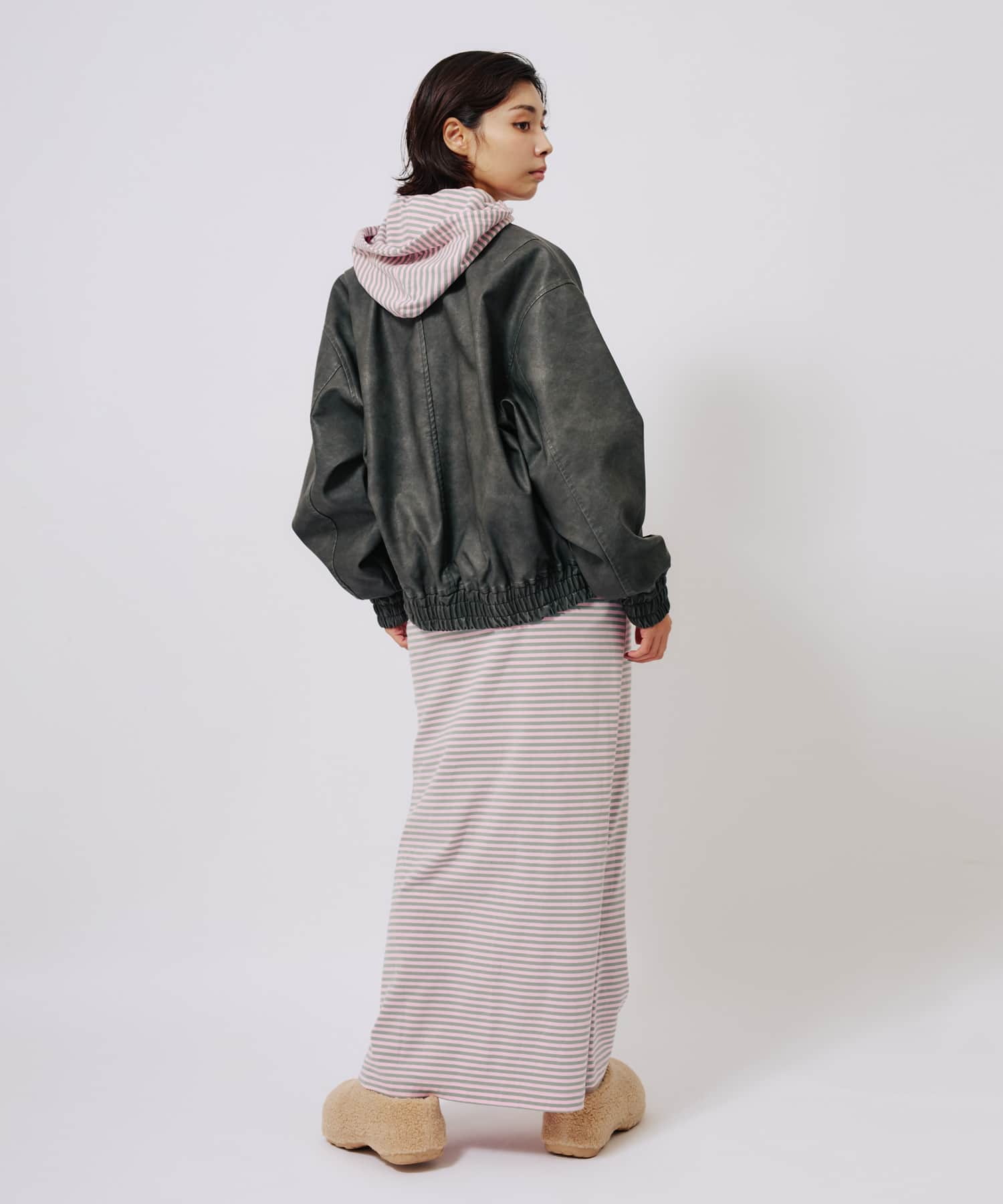 atmos pink Faux Leather Jacket BLACKの画像
