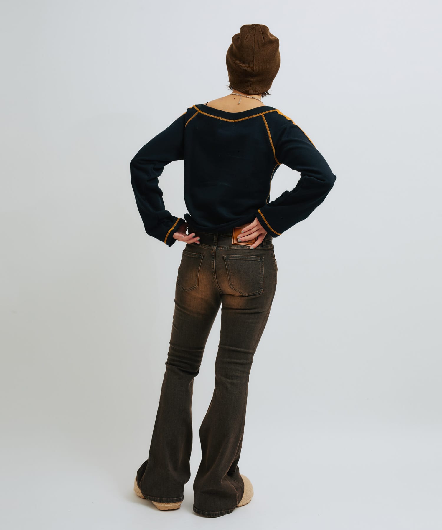 atmos pink Flare Denim Pants BROWNの画像
