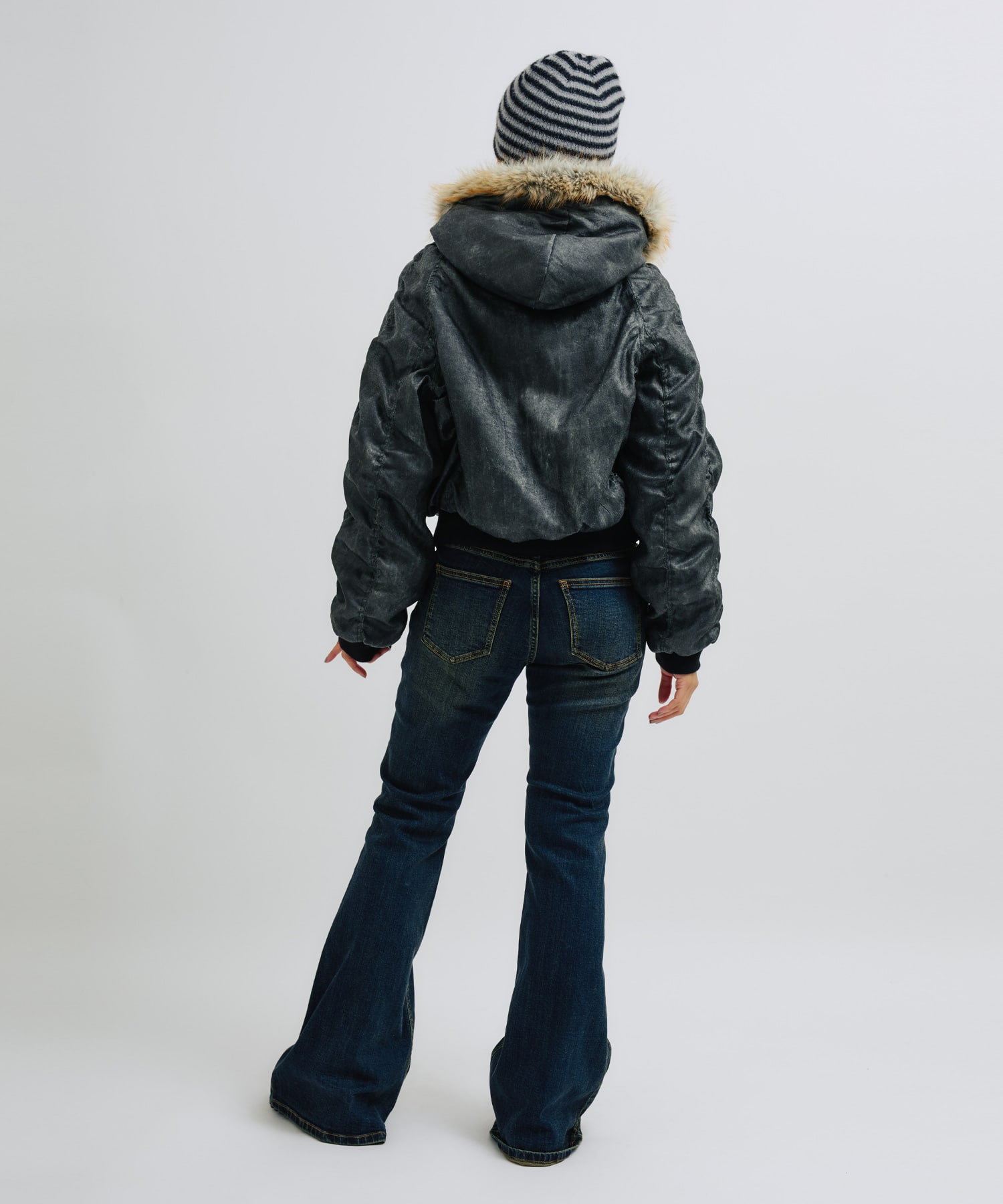 atmos pink Faux Fur Hooded Jacket BLACKの画像