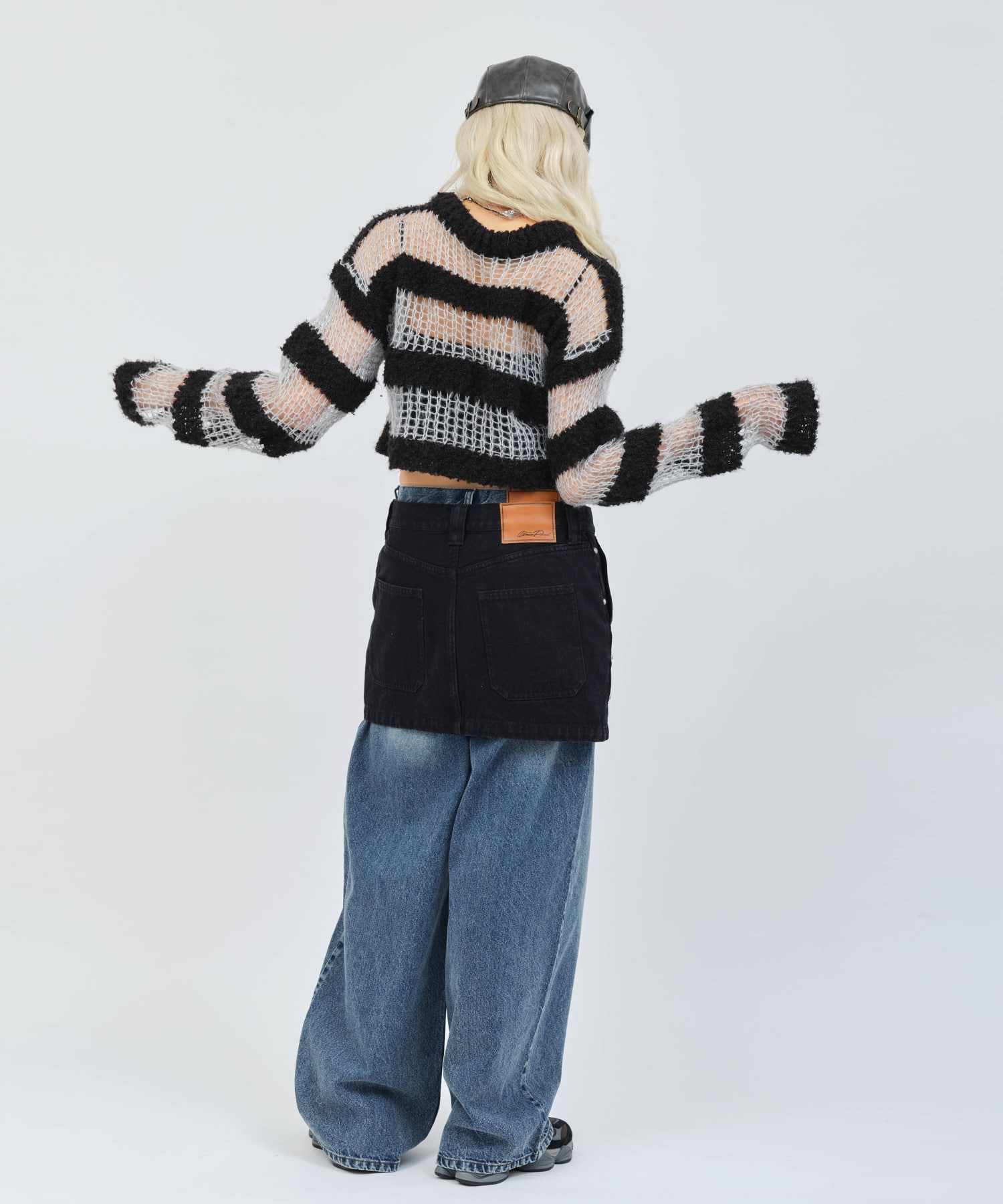atmos pink Border Knit Top BLACKの画像