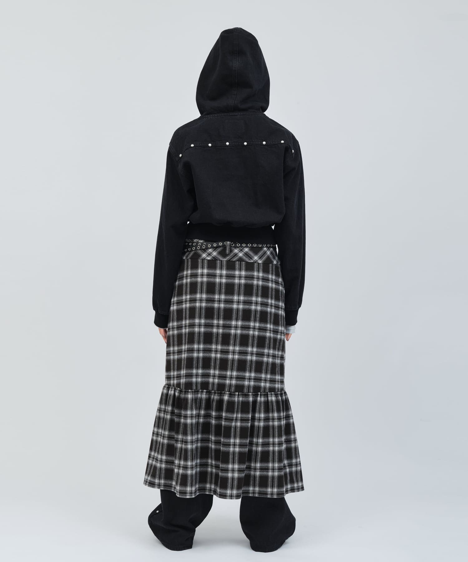 atmos pink Plaid Tiered Skirt BLACKの画像