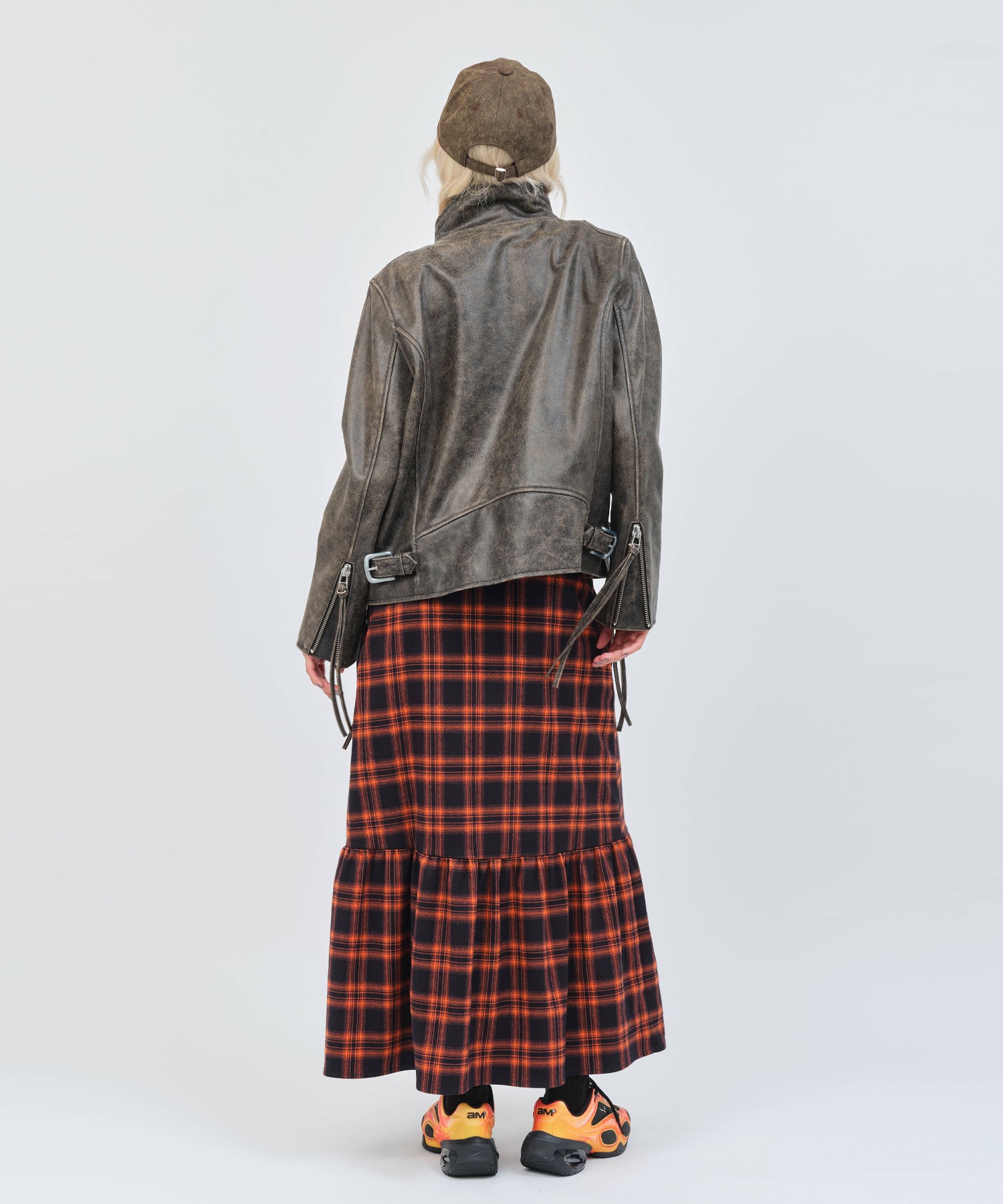 atmos pink Plaid Tiered Skirt ORANGEの画像