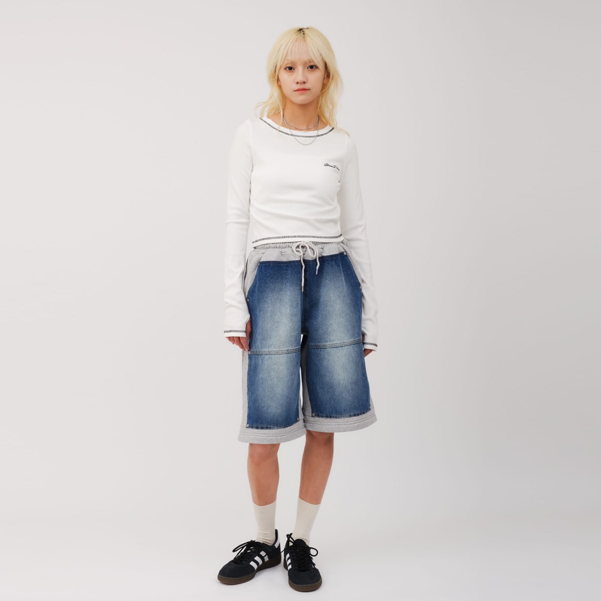 atmos pink Rib Long Sleeve T-shirt WHITEの画像
