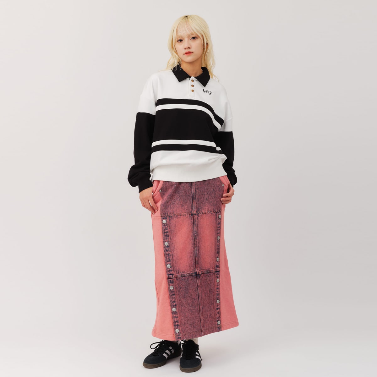 atmos pink Denim Docking Long Skirt PINKの画像