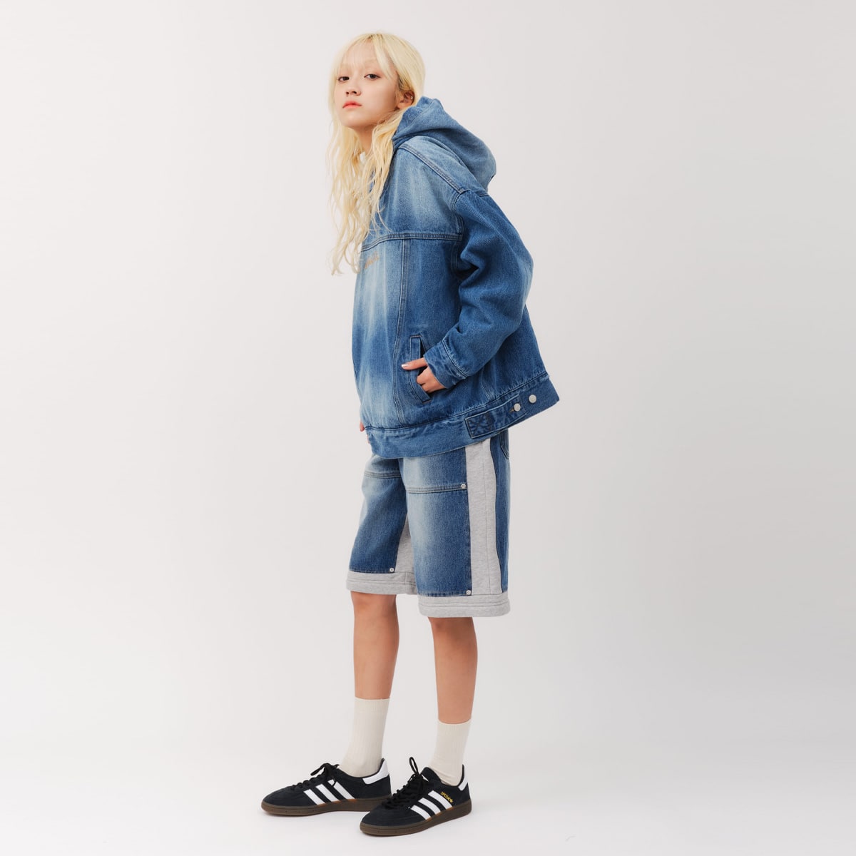 atmos pink Denim Hoodie BLUEの画像