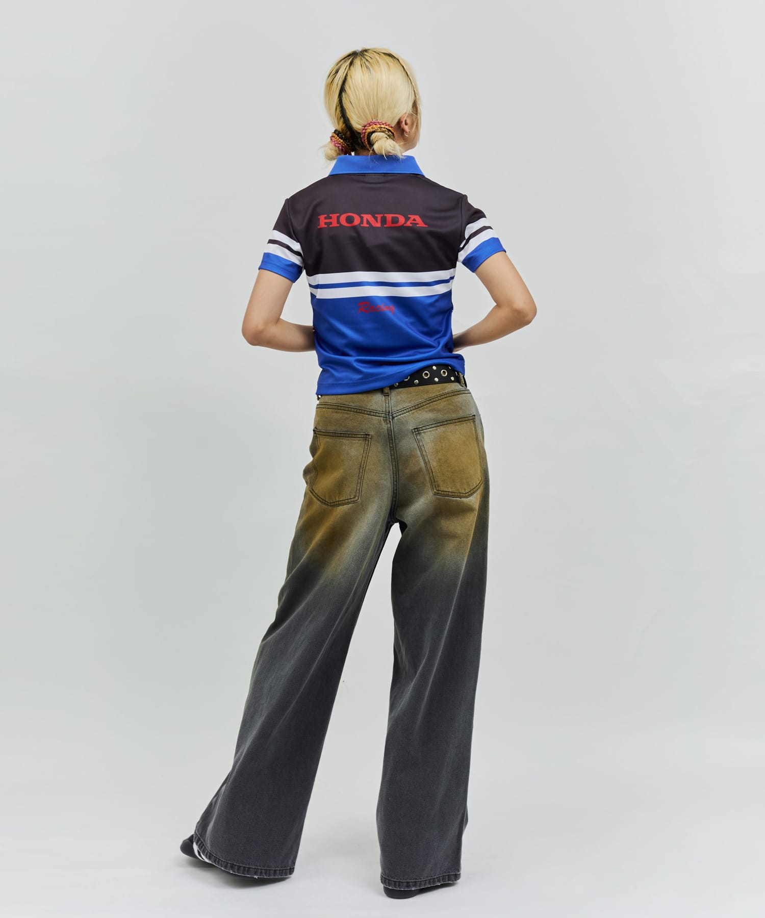 HONDA x atmos pink Racing Polo Shirt BLUEの画像