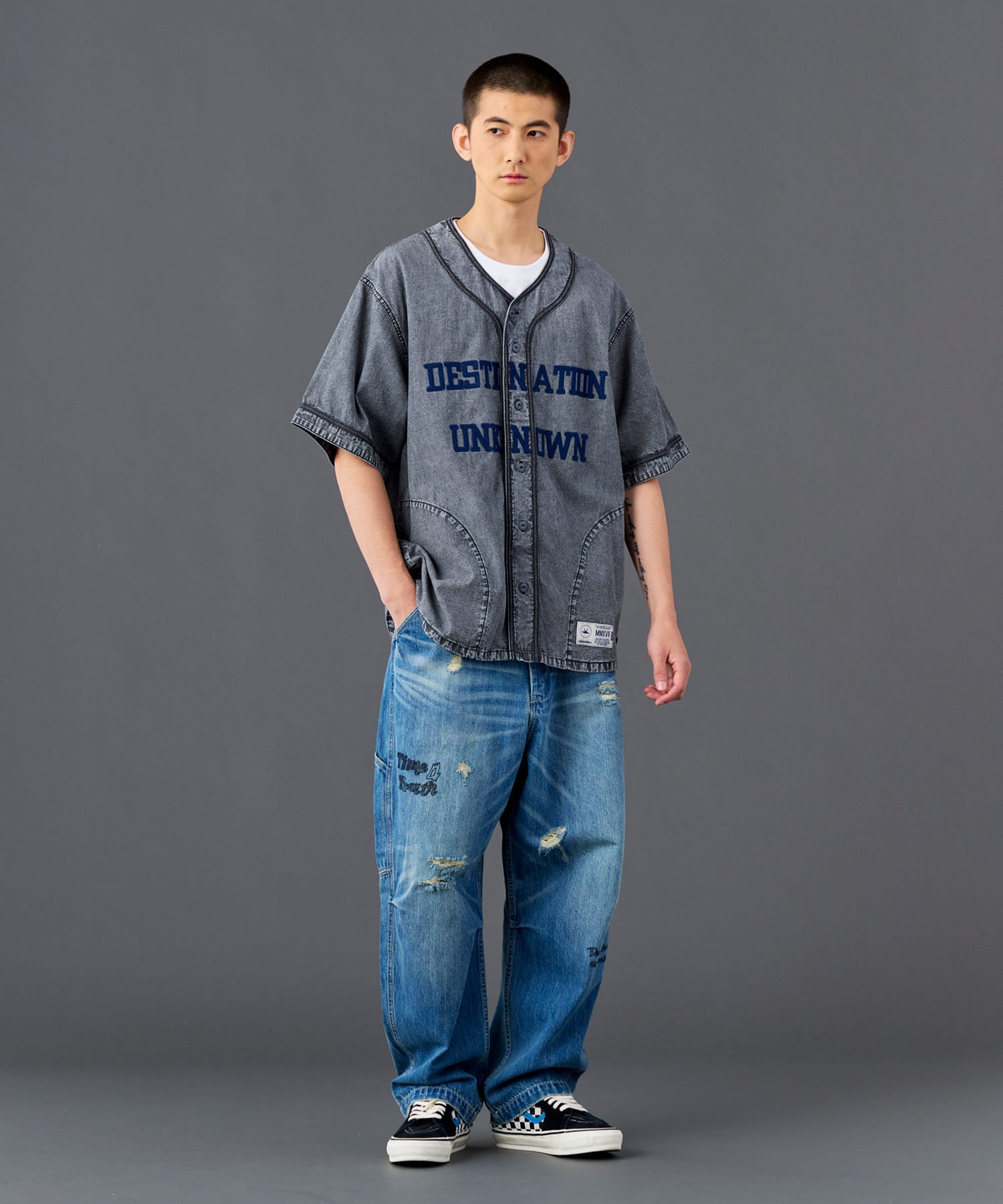 LIBERAIDERS CHAMBRAY BASEBALL SHIRT BLACKの画像