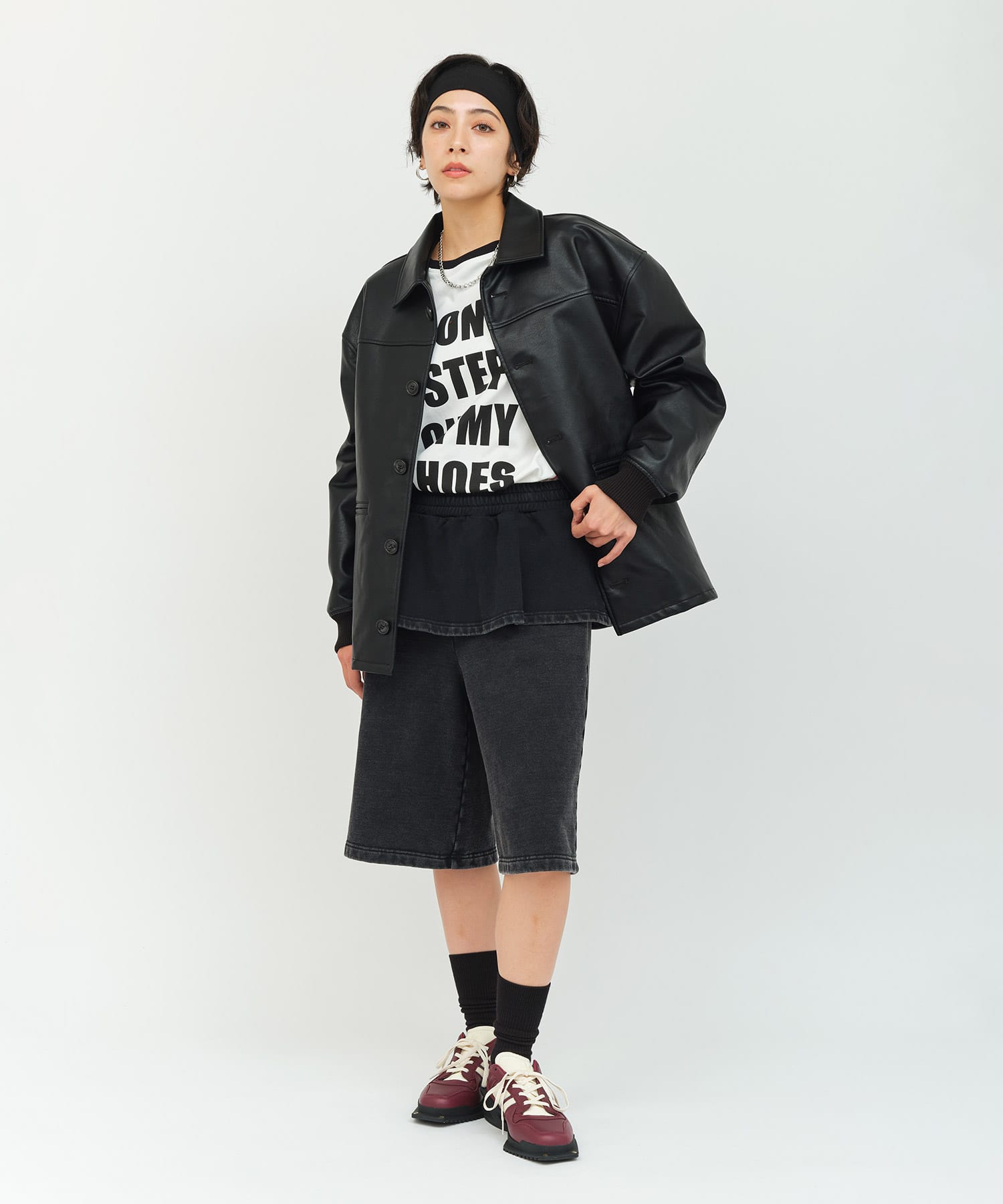 atmos pink Synthetic Leather Car Coat BLACKの画像