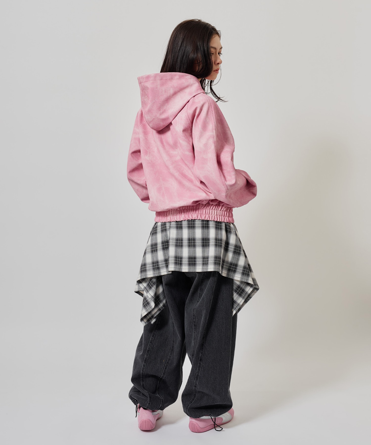 atmos pink Faux Leather Hoodie Jacket PINKの画像