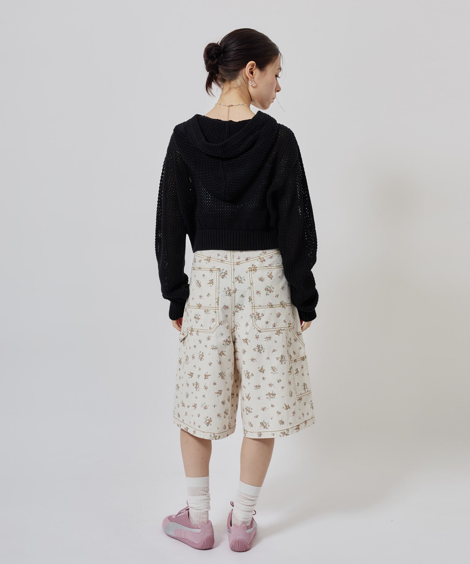 atmos pink Pointelle Knit Zip-up Hoodie BLACKの画像