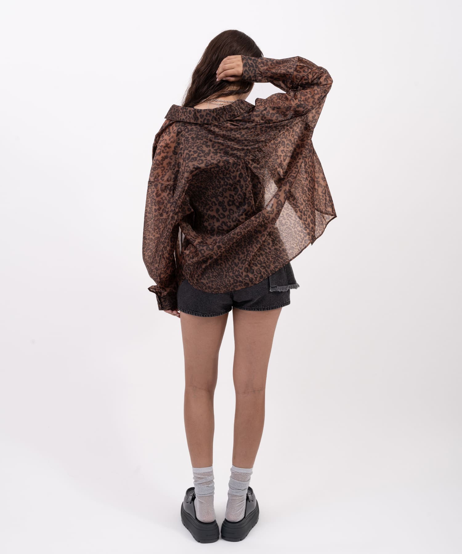 atmos pink Leopard Pattern Sheer Shirt  BROWNの画像