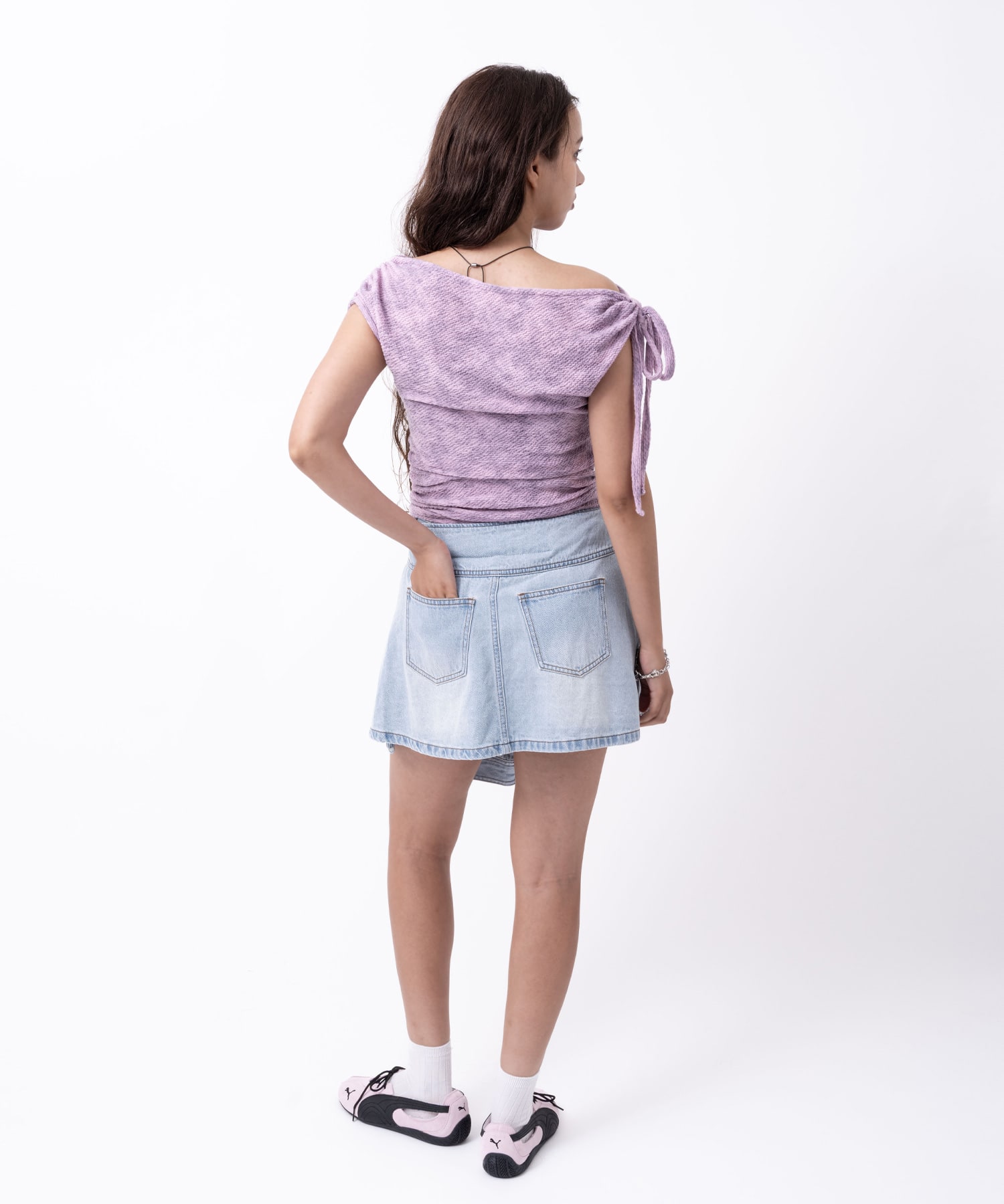 atmos pink Tie Point One Shoulder Tops PINKの画像