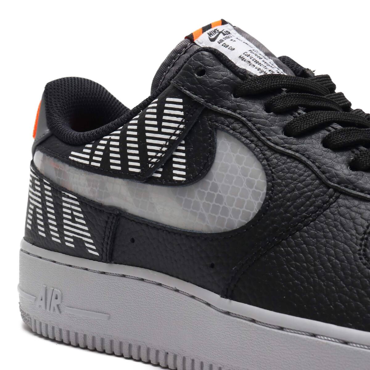 NIKE AIR FORCE 1 '07 LV8 2 BLACK/WOLF GREY-DARK GREY-TOTAL ORANGE 19HO-I