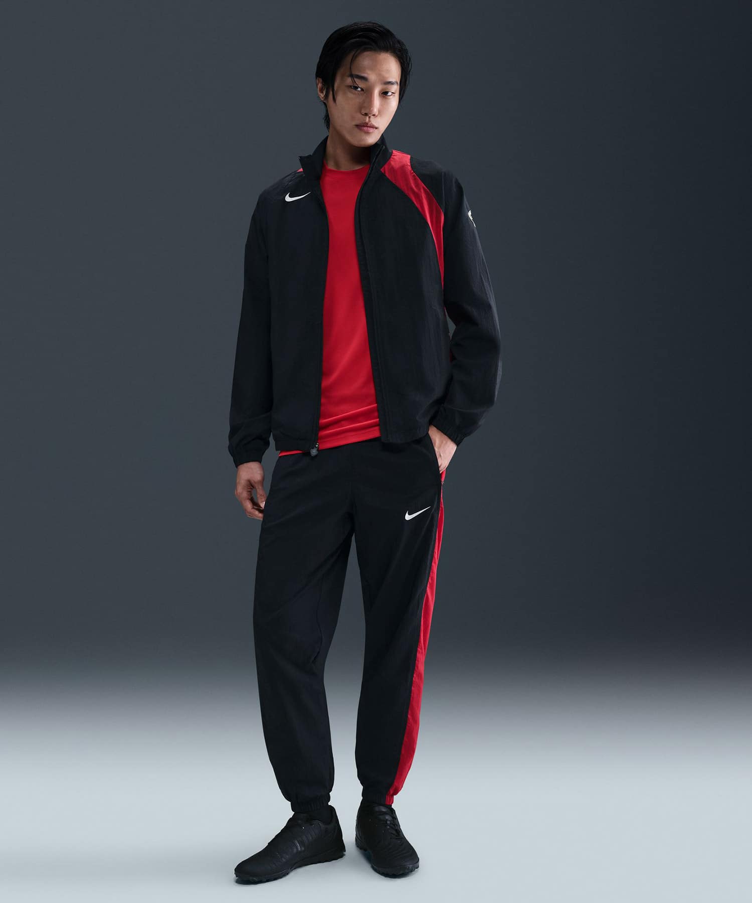 NIKE AS M NK RPL T90 TRK PANT W BLACK/GYM RED/SAILの画像