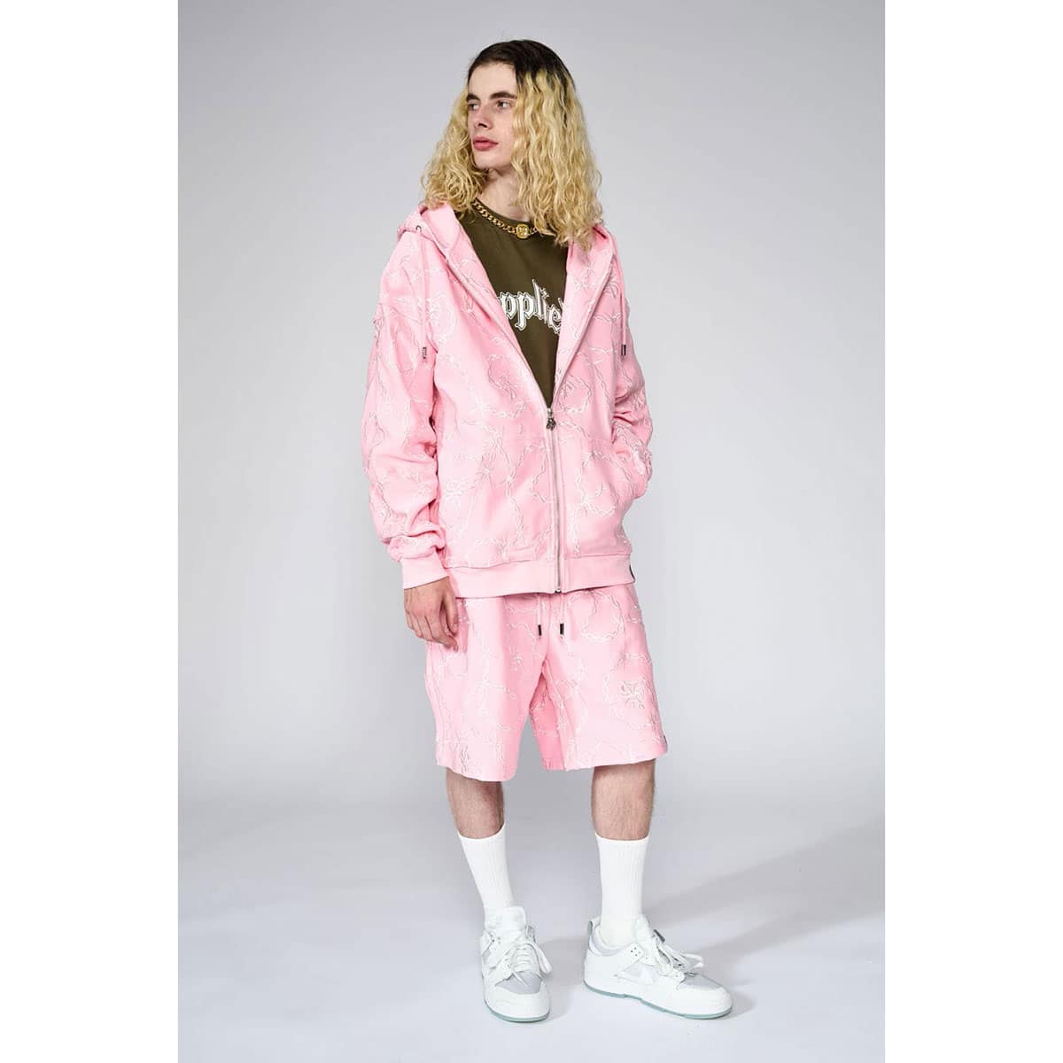 SUPPLIER CROSS CHAIN EMBROIDERY ZIP HOODIE PINK 22SU-I