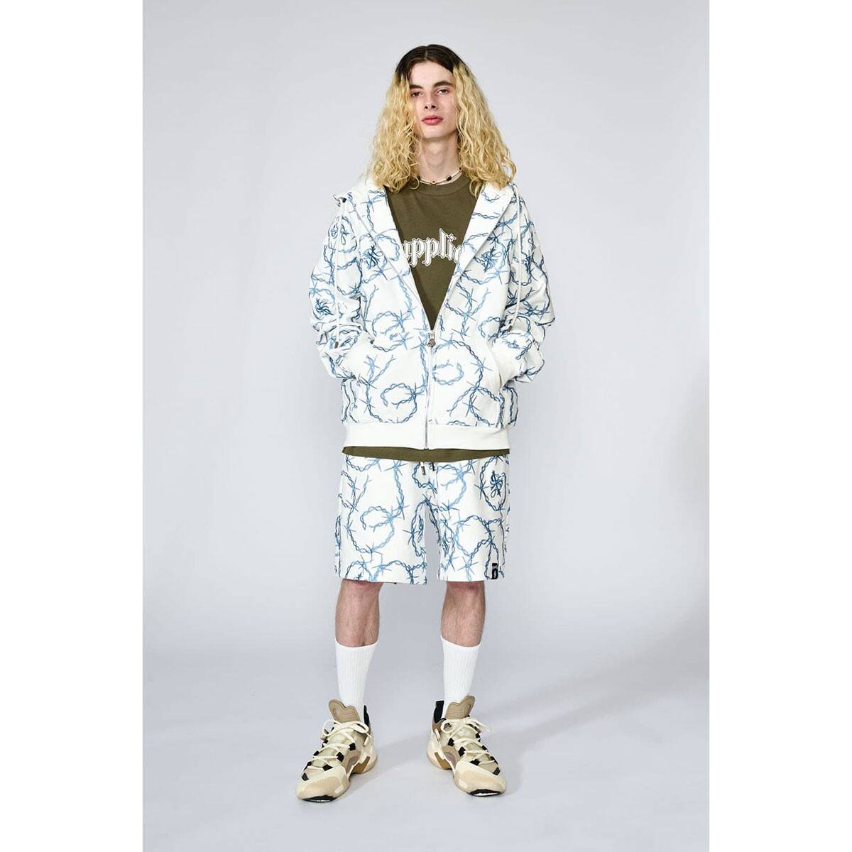 SUPPLIER CROSS CHAIN EMBROIDERY ZIP HOODIE WHITE 22SU-I SUPPLIER CROSS CHAIN EMBROIDERY ZIP HOODIE WHITE 22SU-I