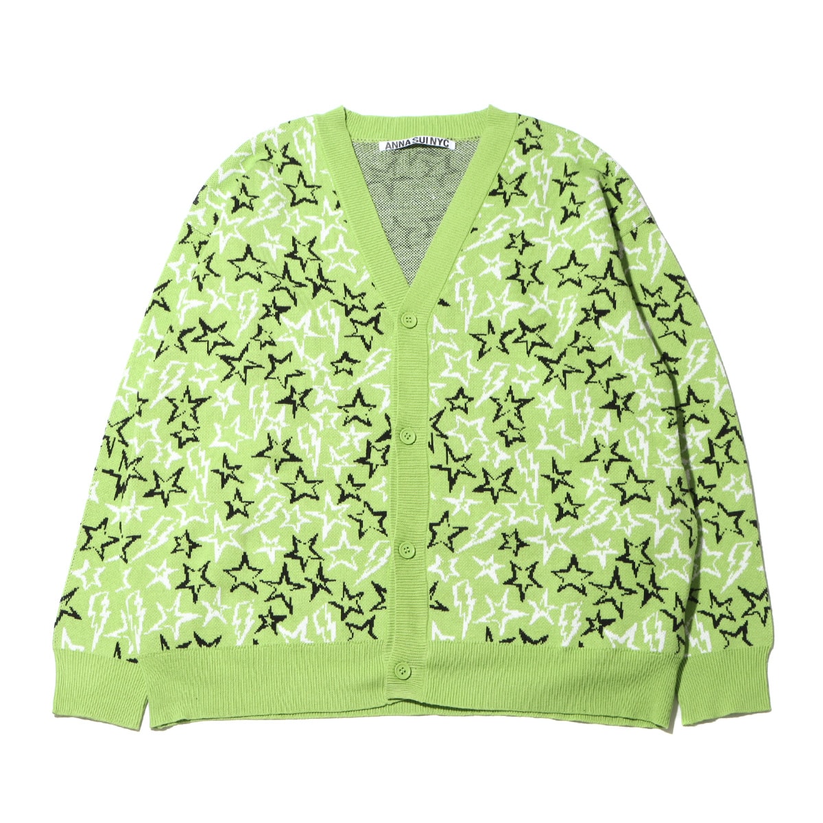 ANNA SUI NYC 総柄ブークレ ニットカーデ GREEN 23FA-I