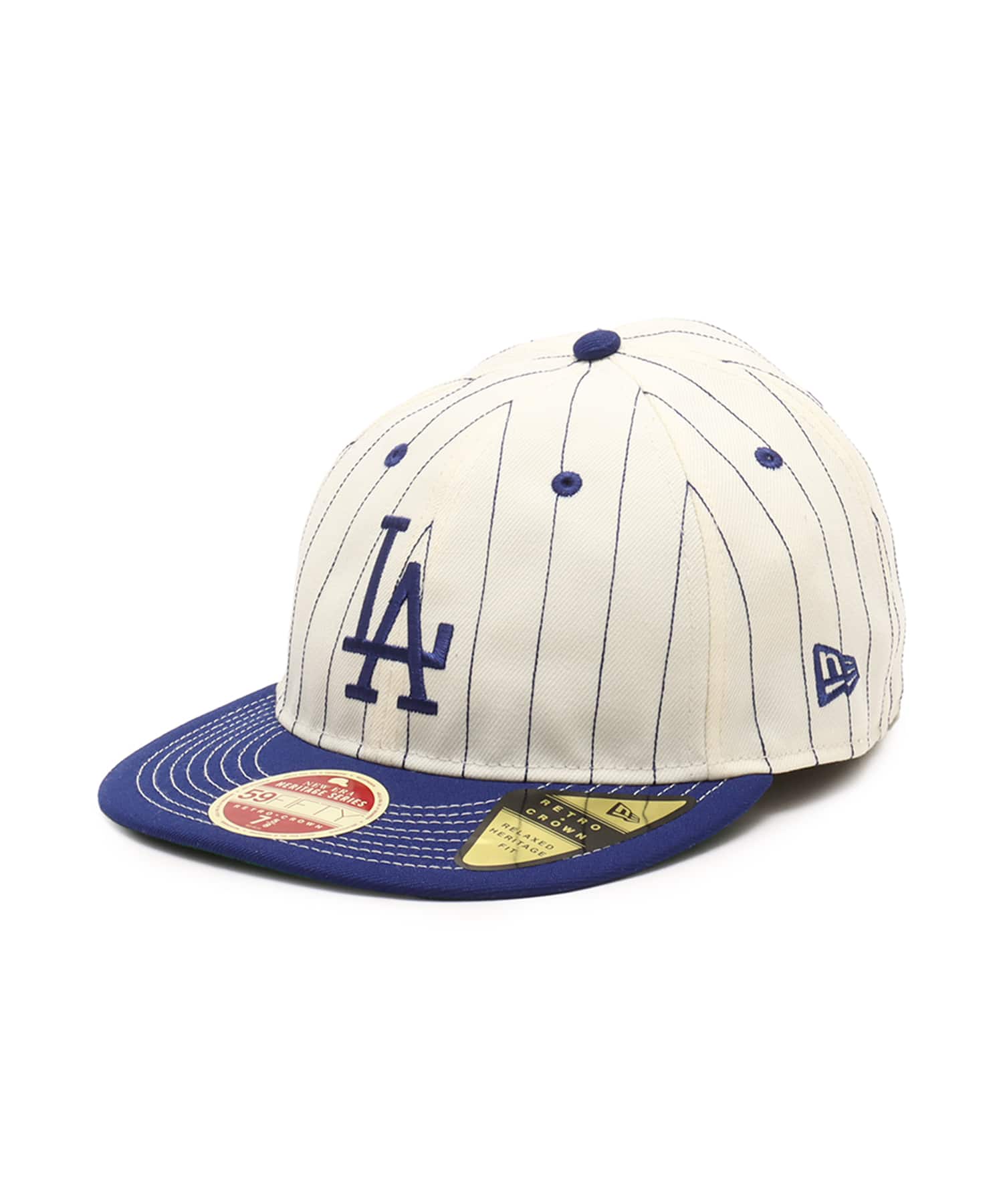 NEW ERA 59FIFTY HERITAGE Los Angeles Dodgers COOPERSTOWN ROYAL CHROME PINSTRIPE NAVY VISOR BLUEのメイン画像