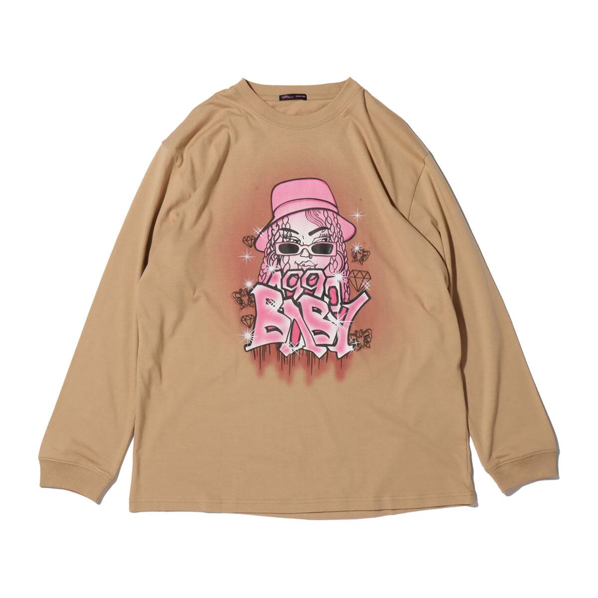 RIEHATA × atmos pink グラフィックアート ロンT BEIGEのメイン画像
