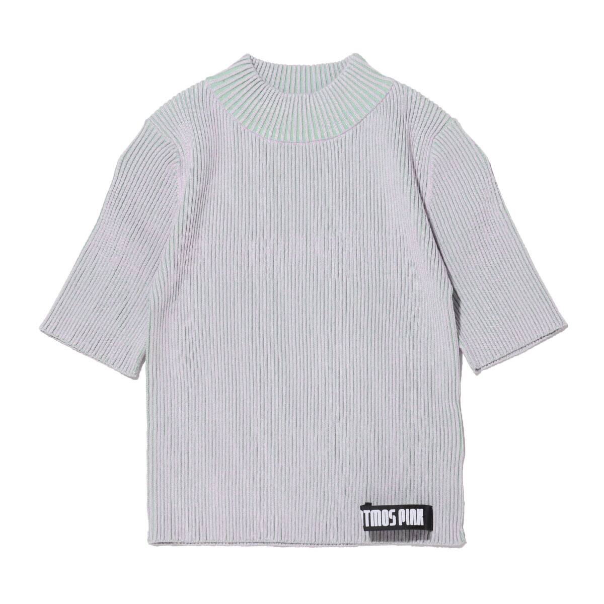 atmos pink ハイネック 半袖 バイカラー リブニット TP PURPLEのメイン画像