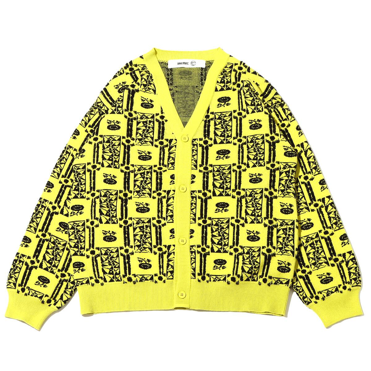 ANNA SUI NYC 総柄ブークレ ニットカーデ YELLOW 22FA-I