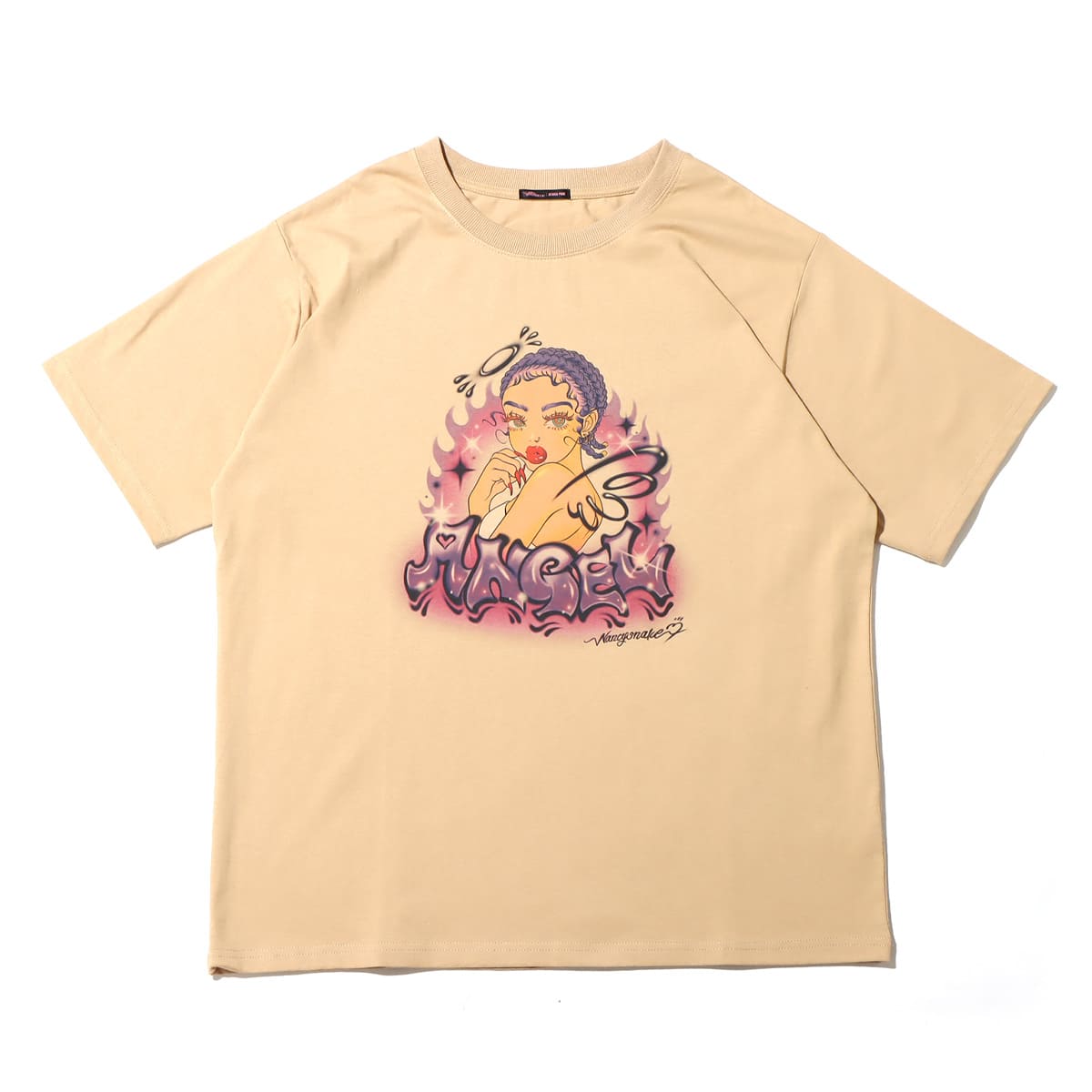 atmos pink × RIEHATA グラフィックビッグT BEIGE