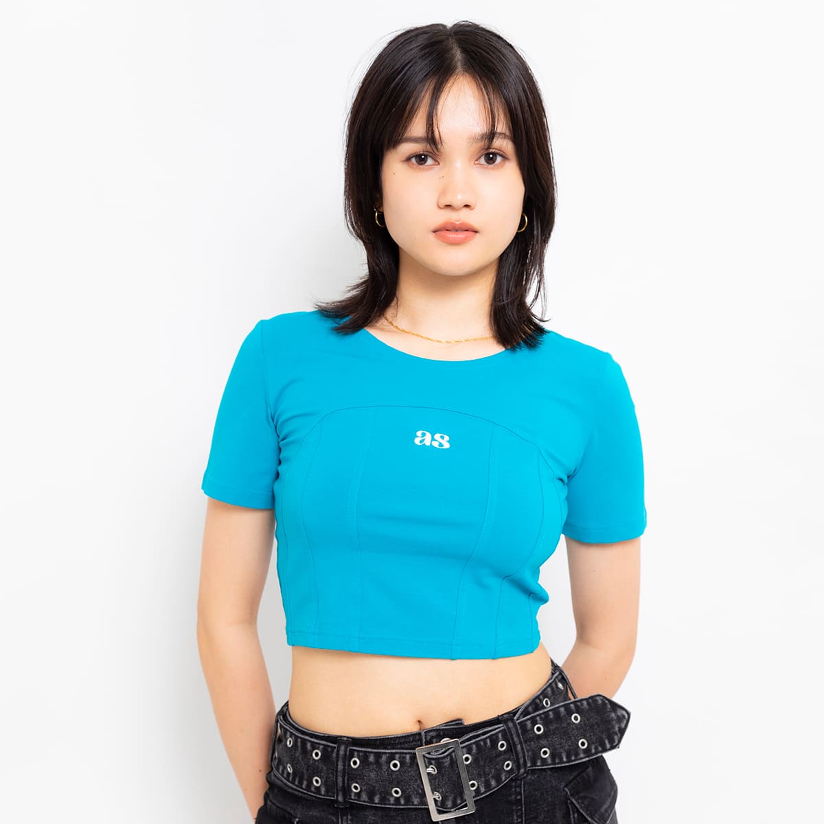 ANNA SUI NYC コルセット クロップドロゴ Tシャツ BLUE