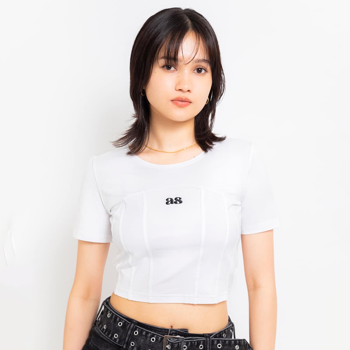ANNA SUI NYC コルセット クロップドロゴ Tシャツ WHITE