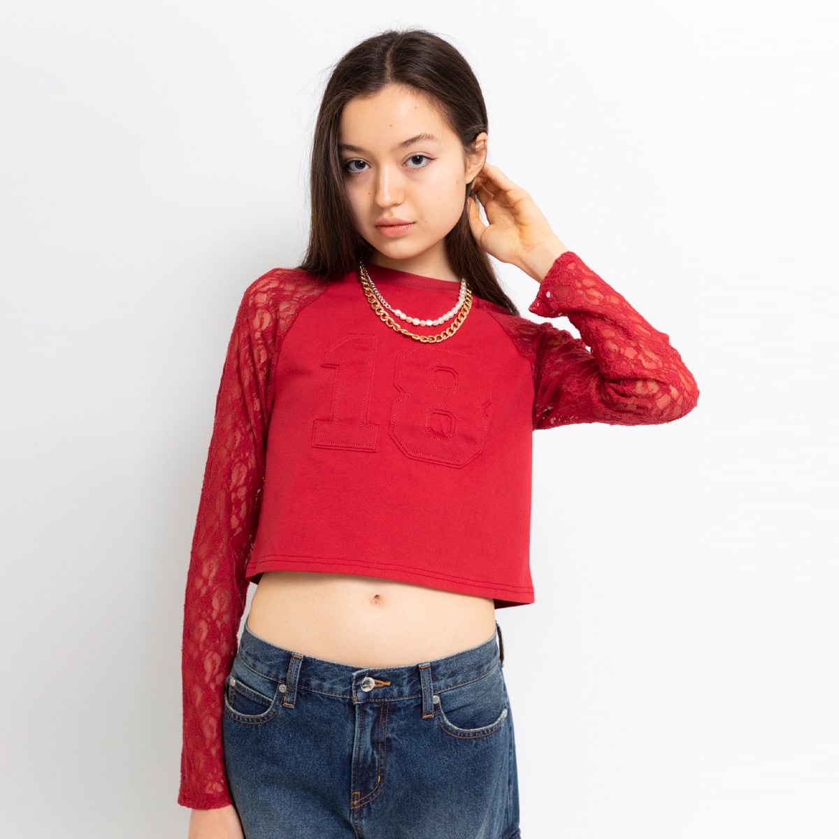 LAGUA GEM x ATMOS PINK RAGLAN TEE RED のメイン画像