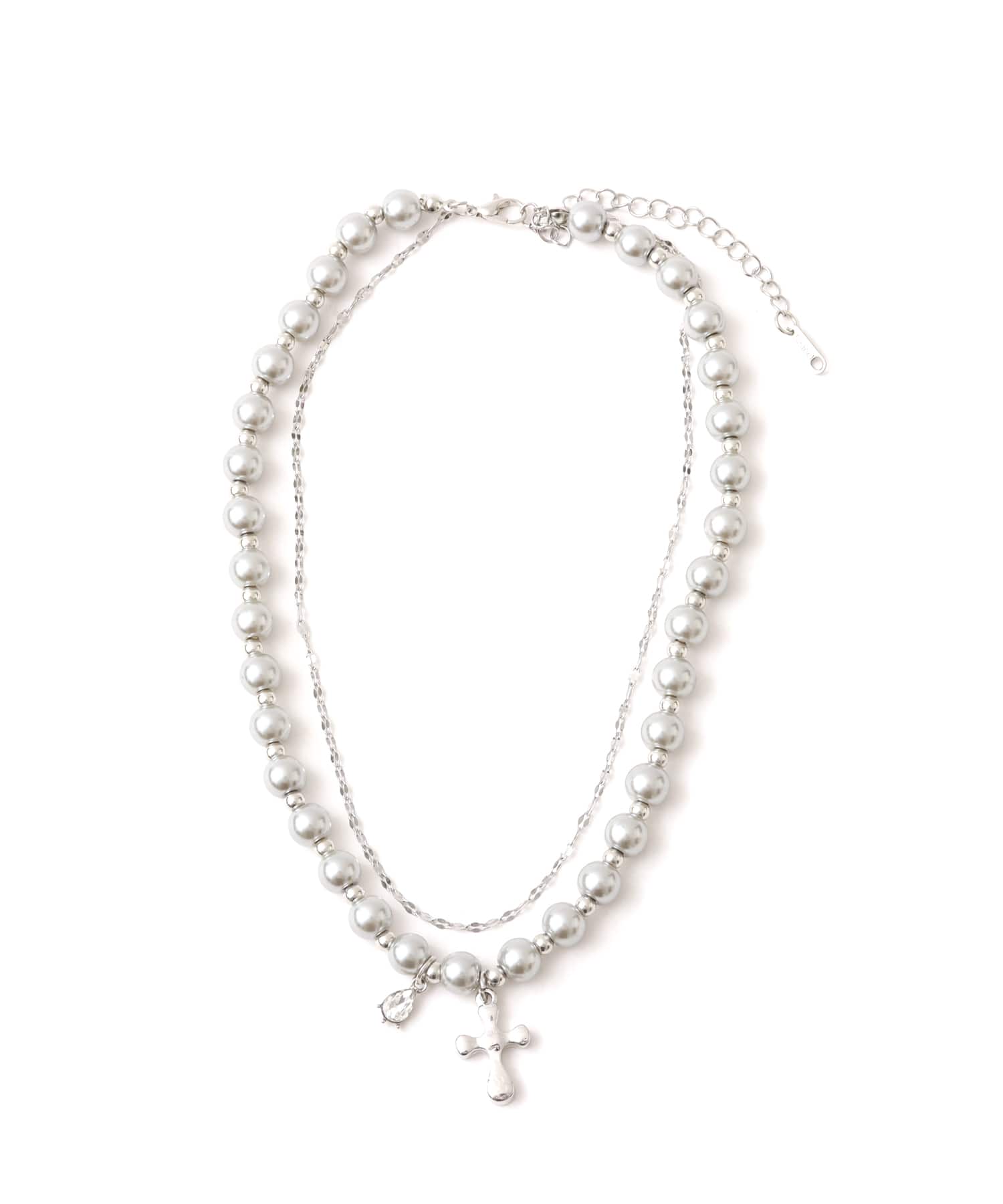 atmos pink Cross Motif Pearl Layer Necklace SILVERのメイン画像