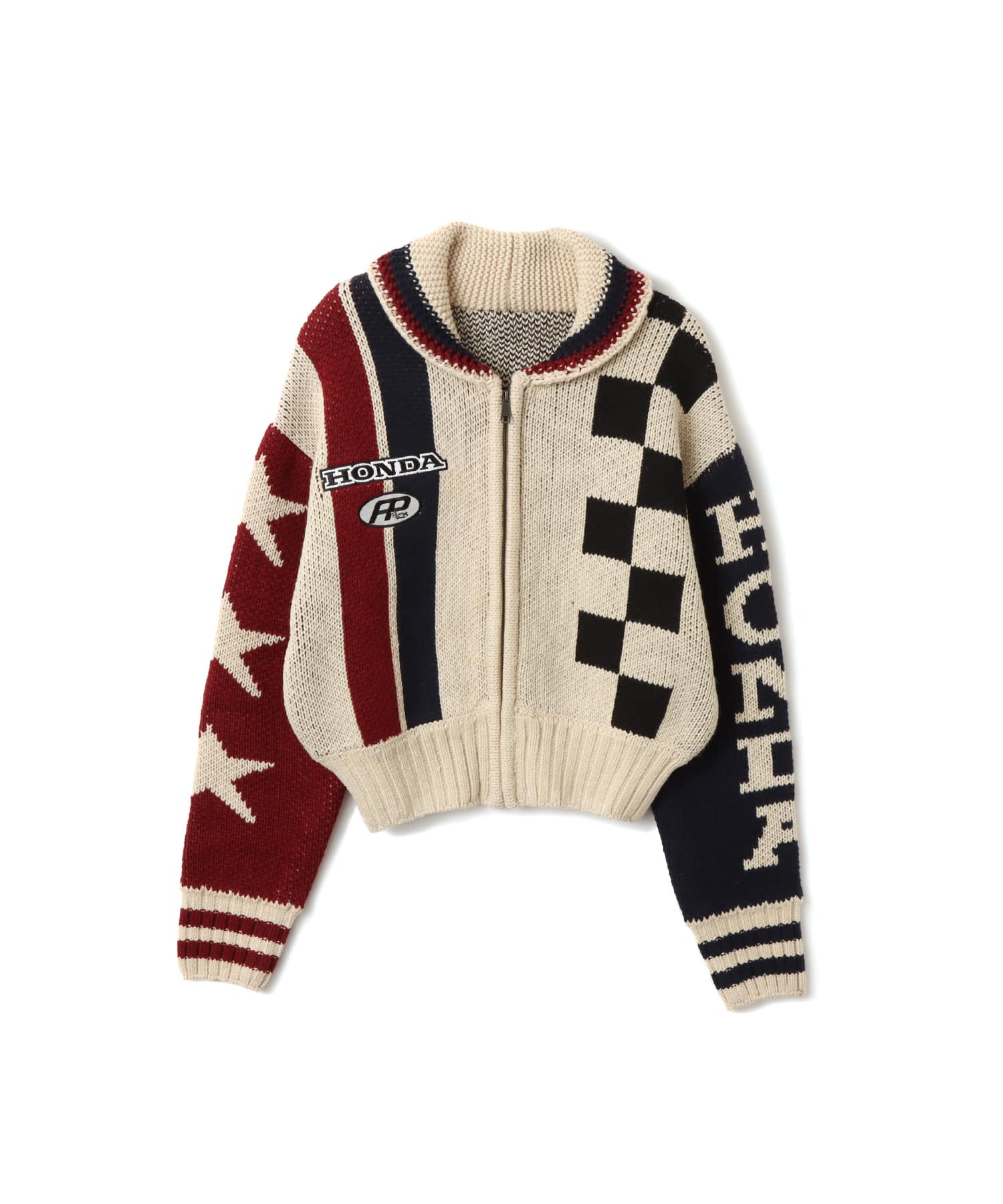 atmos pink x HONDA Zip Up Knit Blouson WHITEのメイン画像