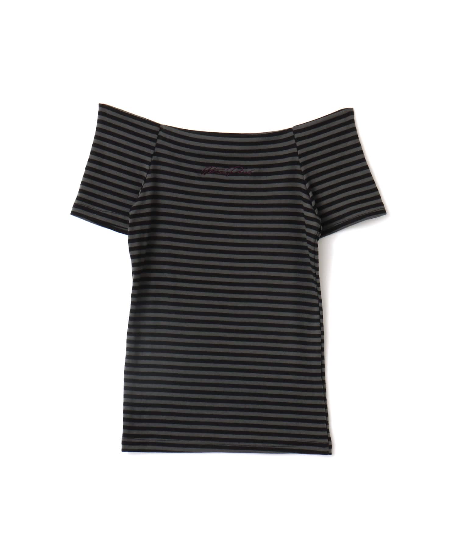 atmos pink Border Off-Shoulder T-shirt CHARCOALのメイン画像