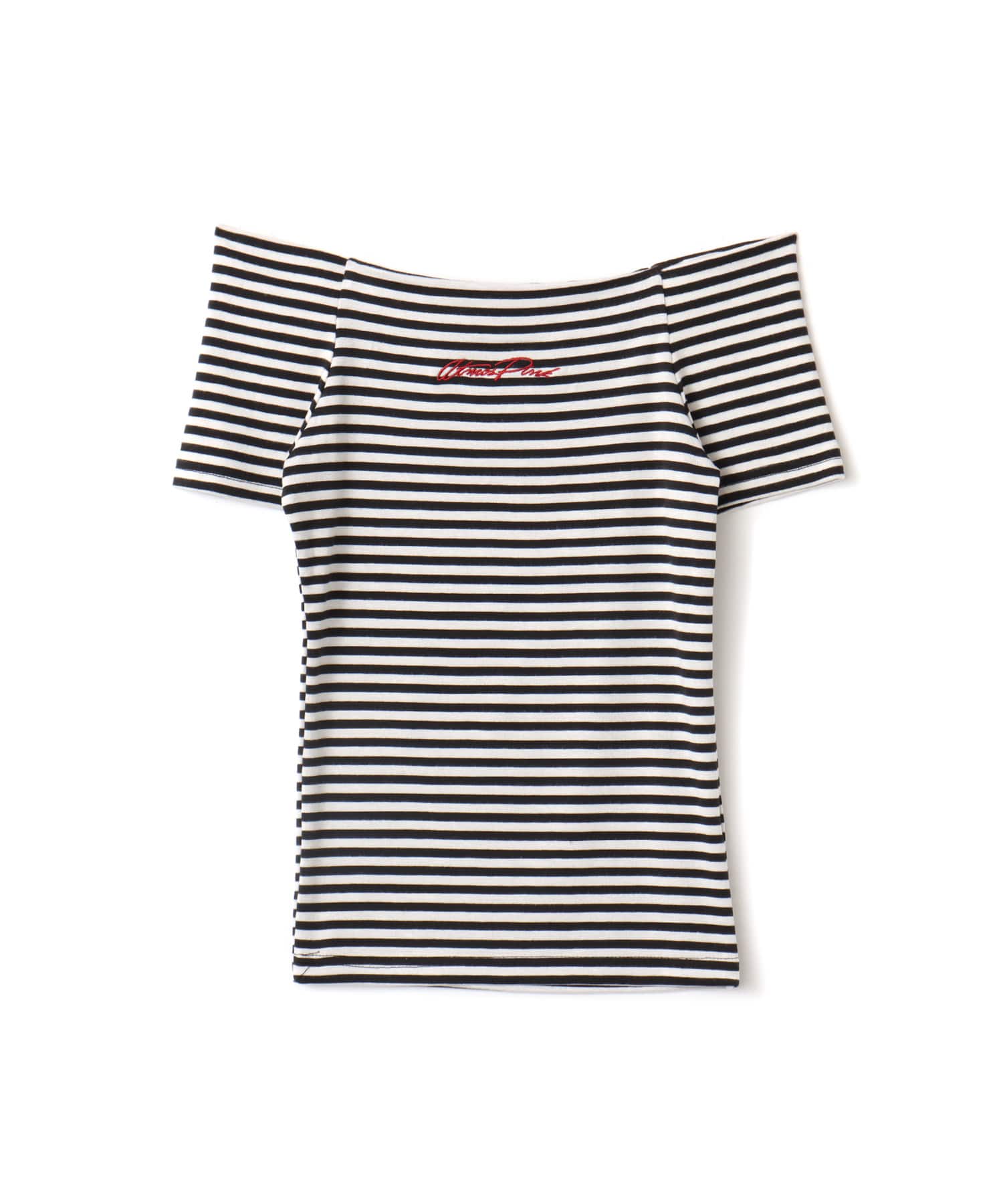 atmos pink Border Off-Shoulder T-shirt WHITEのメイン画像
